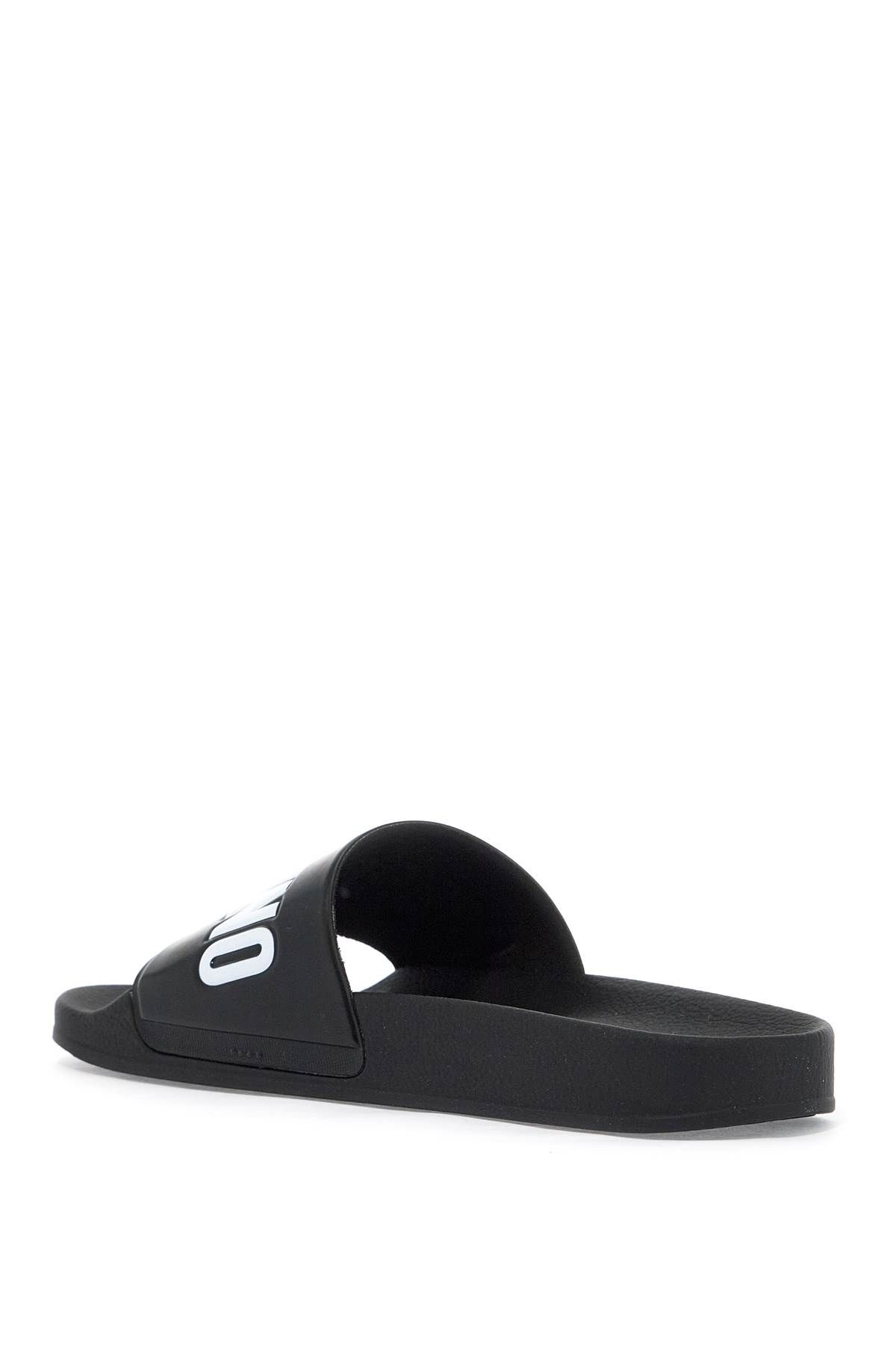 Shop Moschino Rubber Slides With Logo Branding In Black