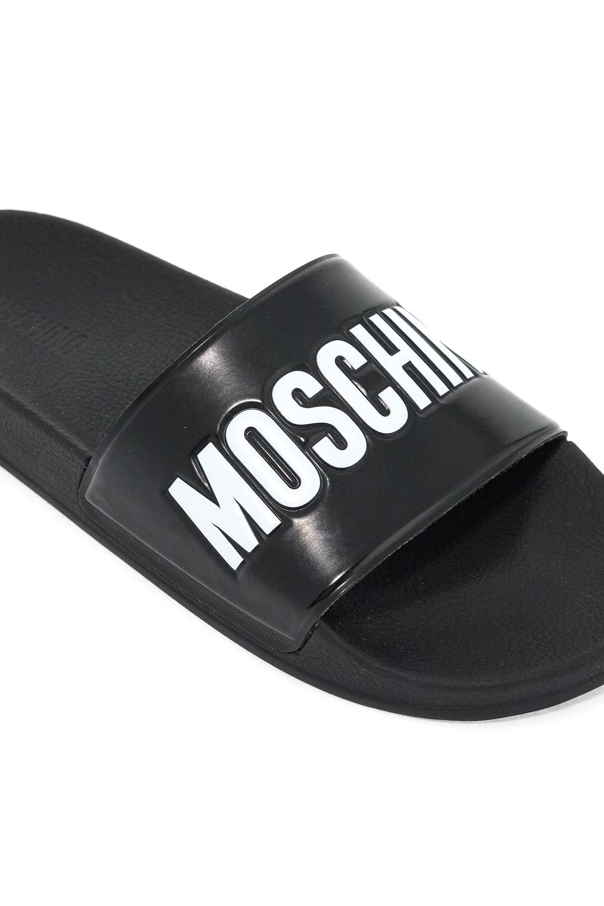 Shop Moschino Rubber Slides With Logo Branding In Black