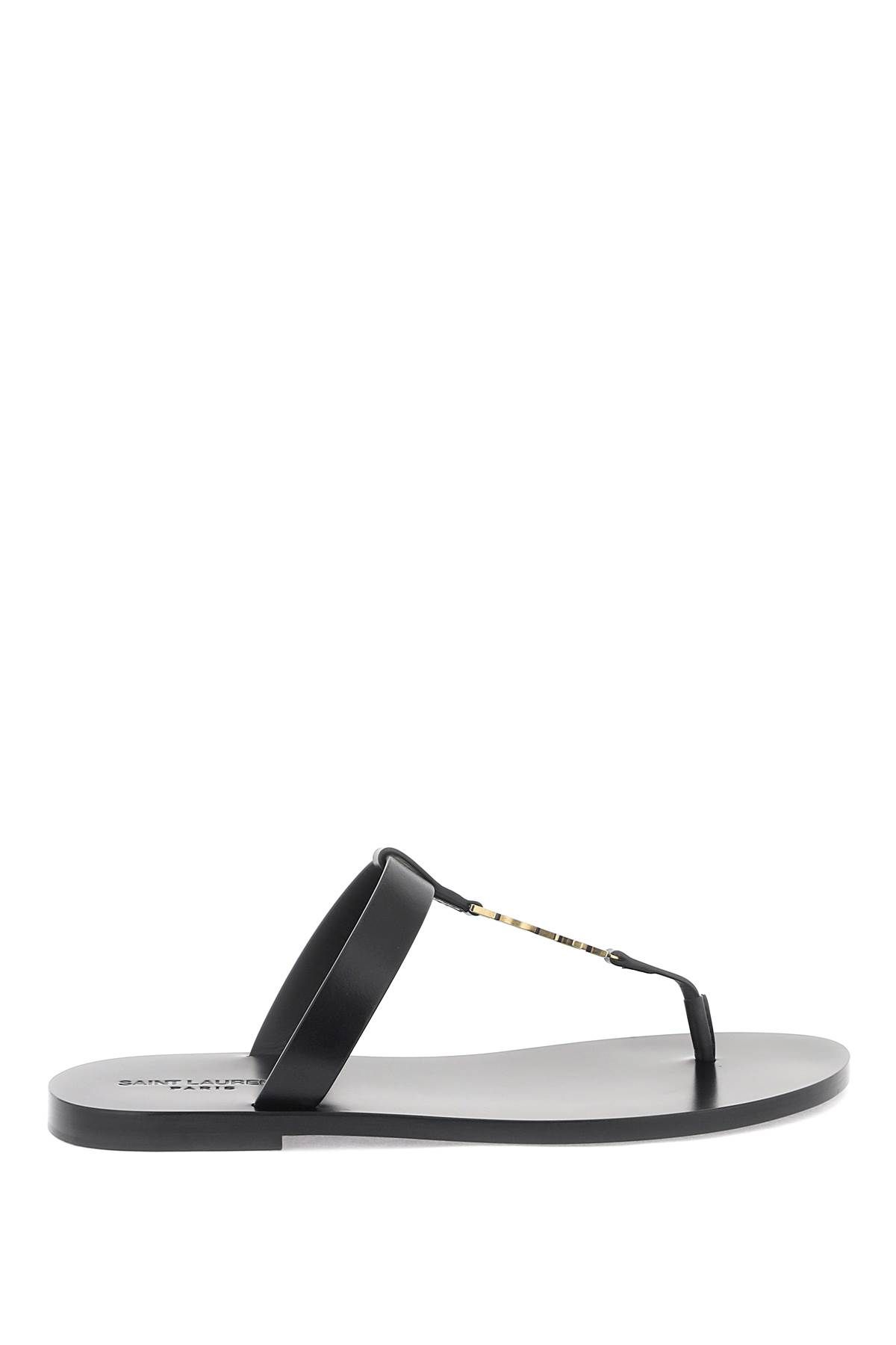 Shop Saint Laurent Cassandre Leather Flip-flop In Black