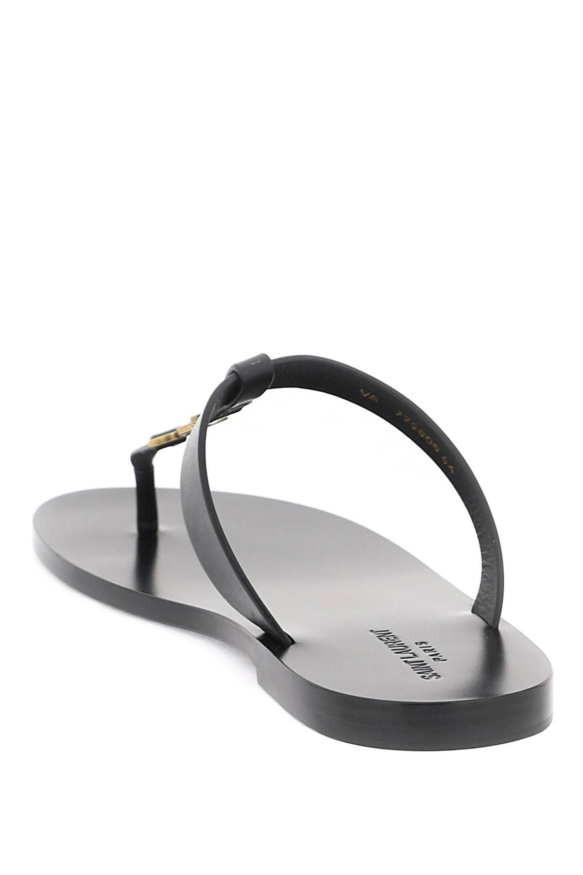 Shop Saint Laurent Cassandre Leather Flip-flop In Black