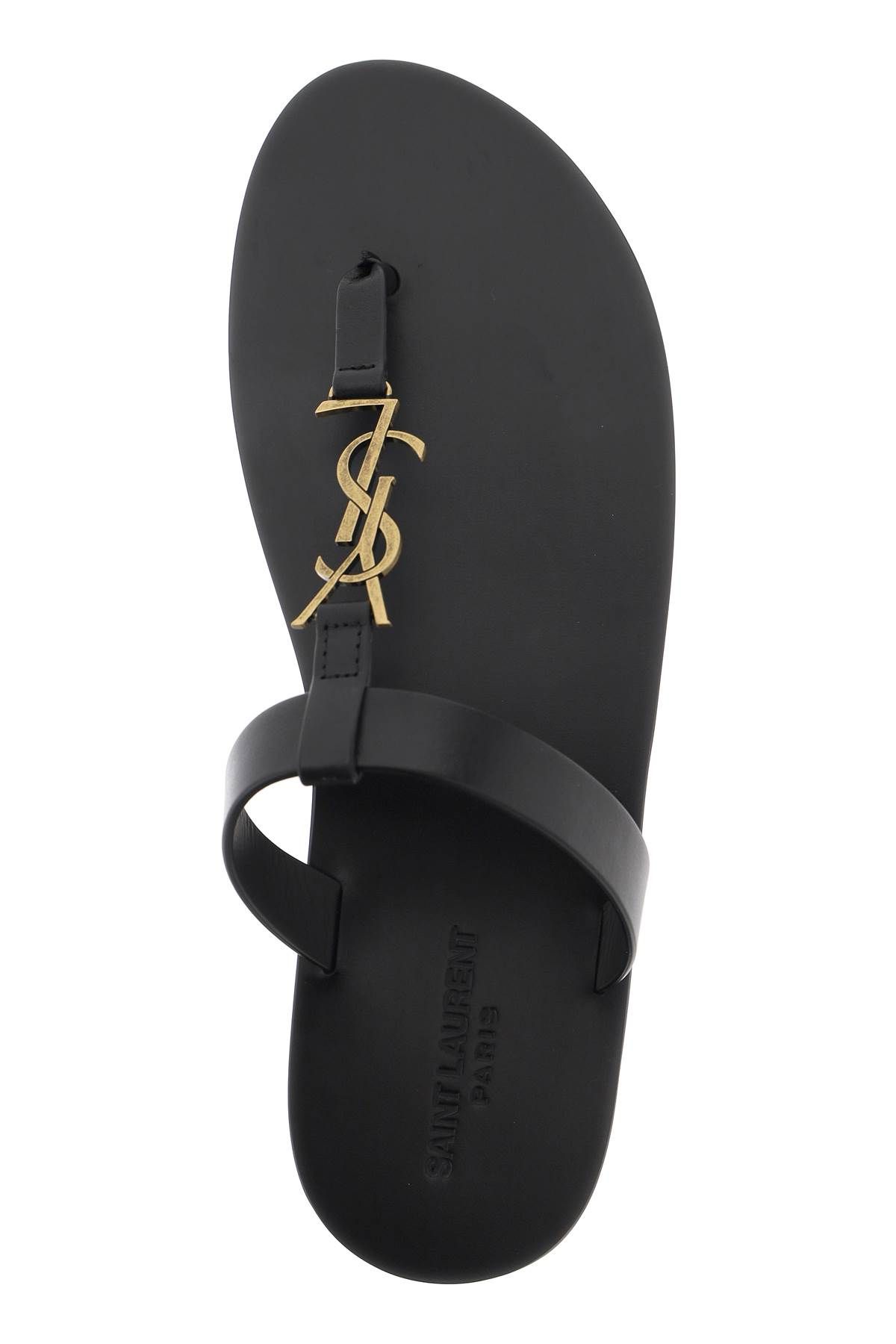 Shop Saint Laurent Cassandre Leather Flip-flop In Black