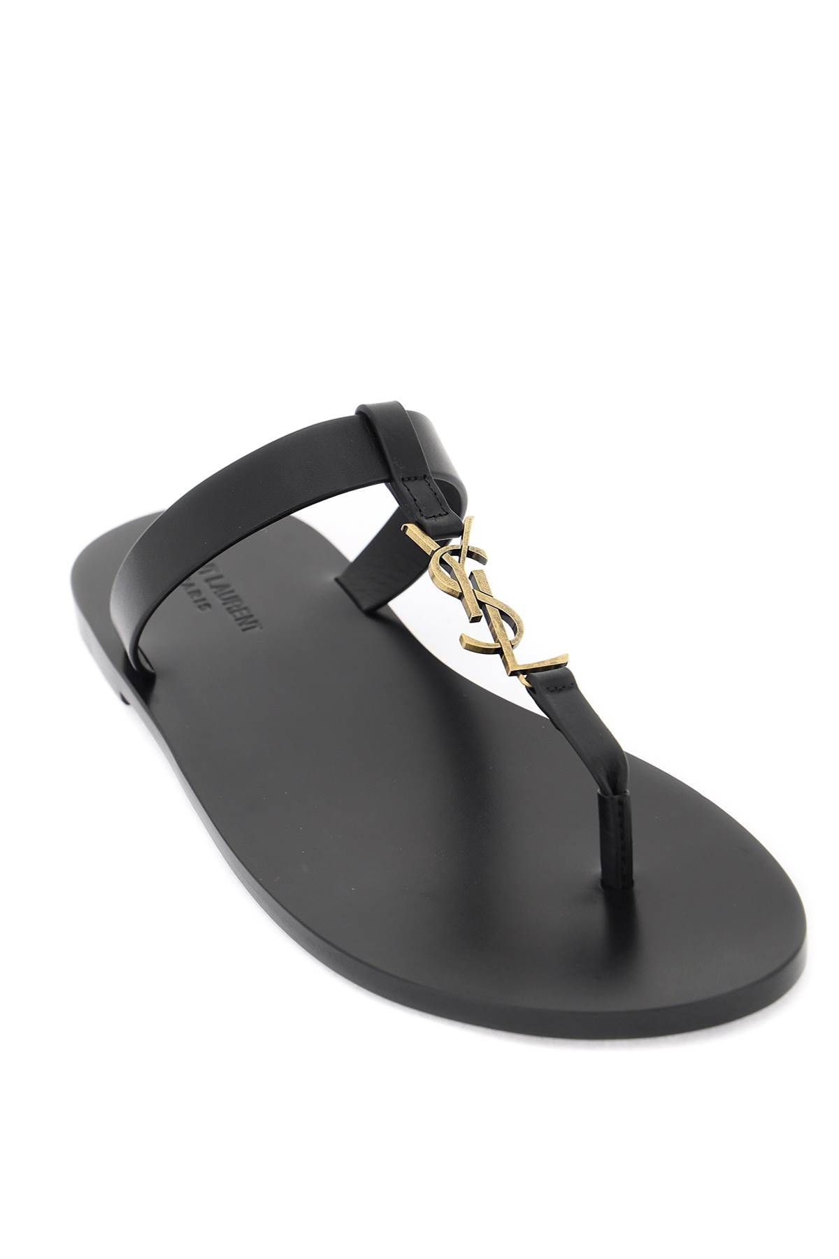 Shop Saint Laurent Cassandre Leather Flip-flop In Black