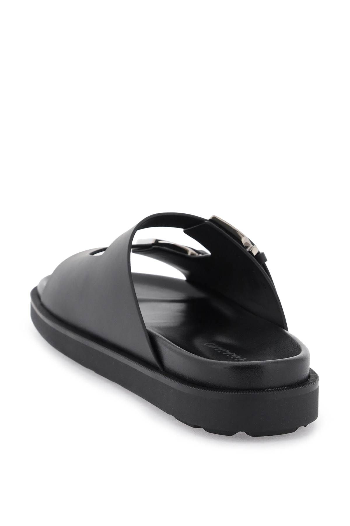 Shop Ferragamo Slides With Gancini Buckles In Black