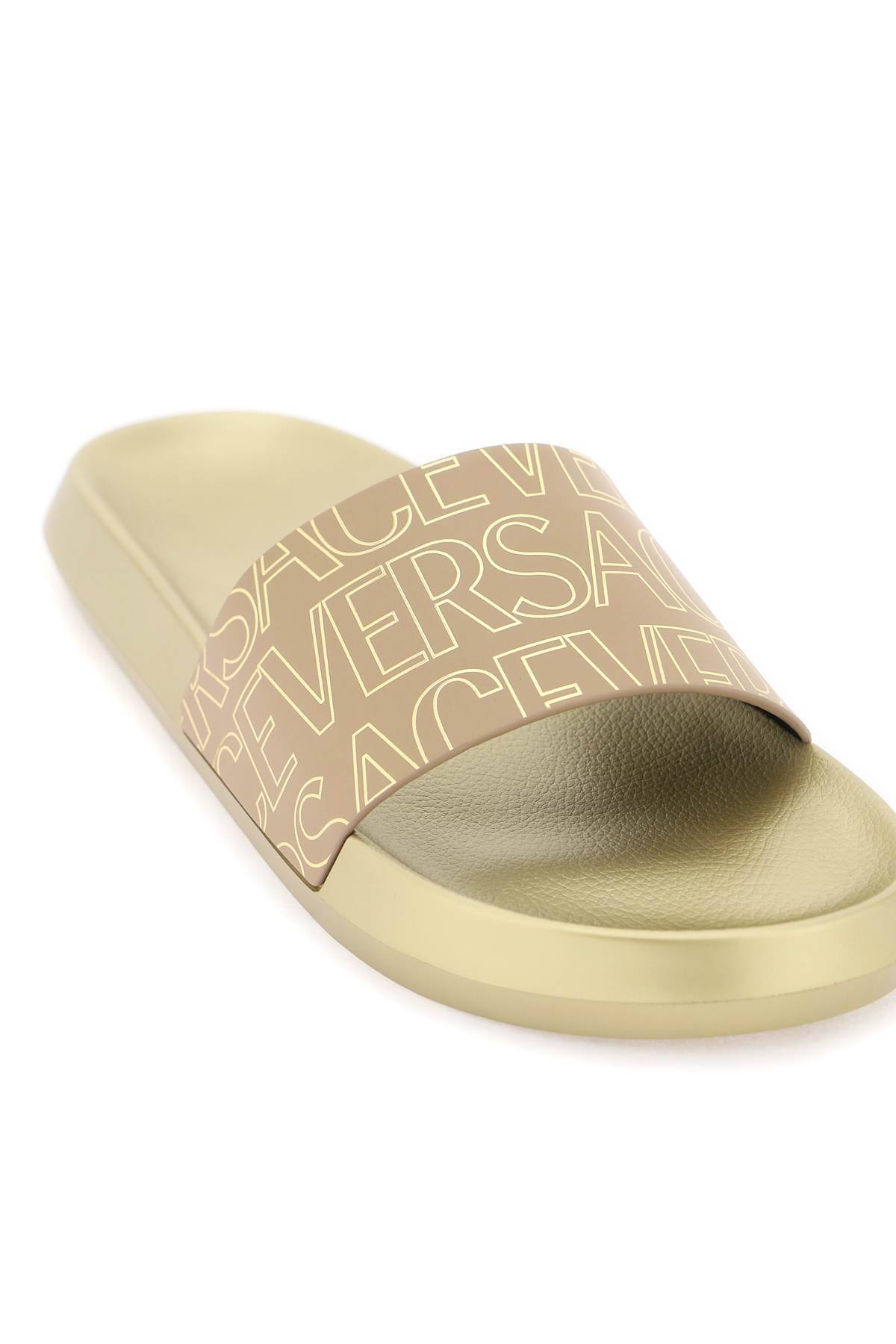 Shop Versace Allover Slides In Gold