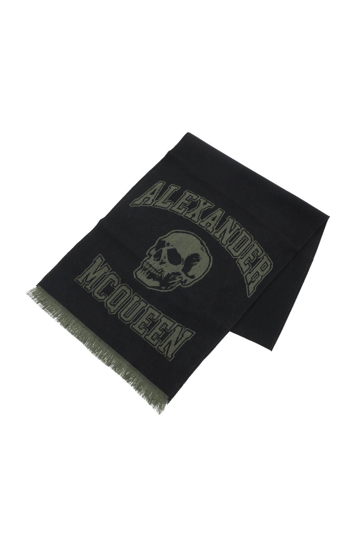 Shop Alexander Mcqueen Varsity Logo Wool Scarf In Black,khaki