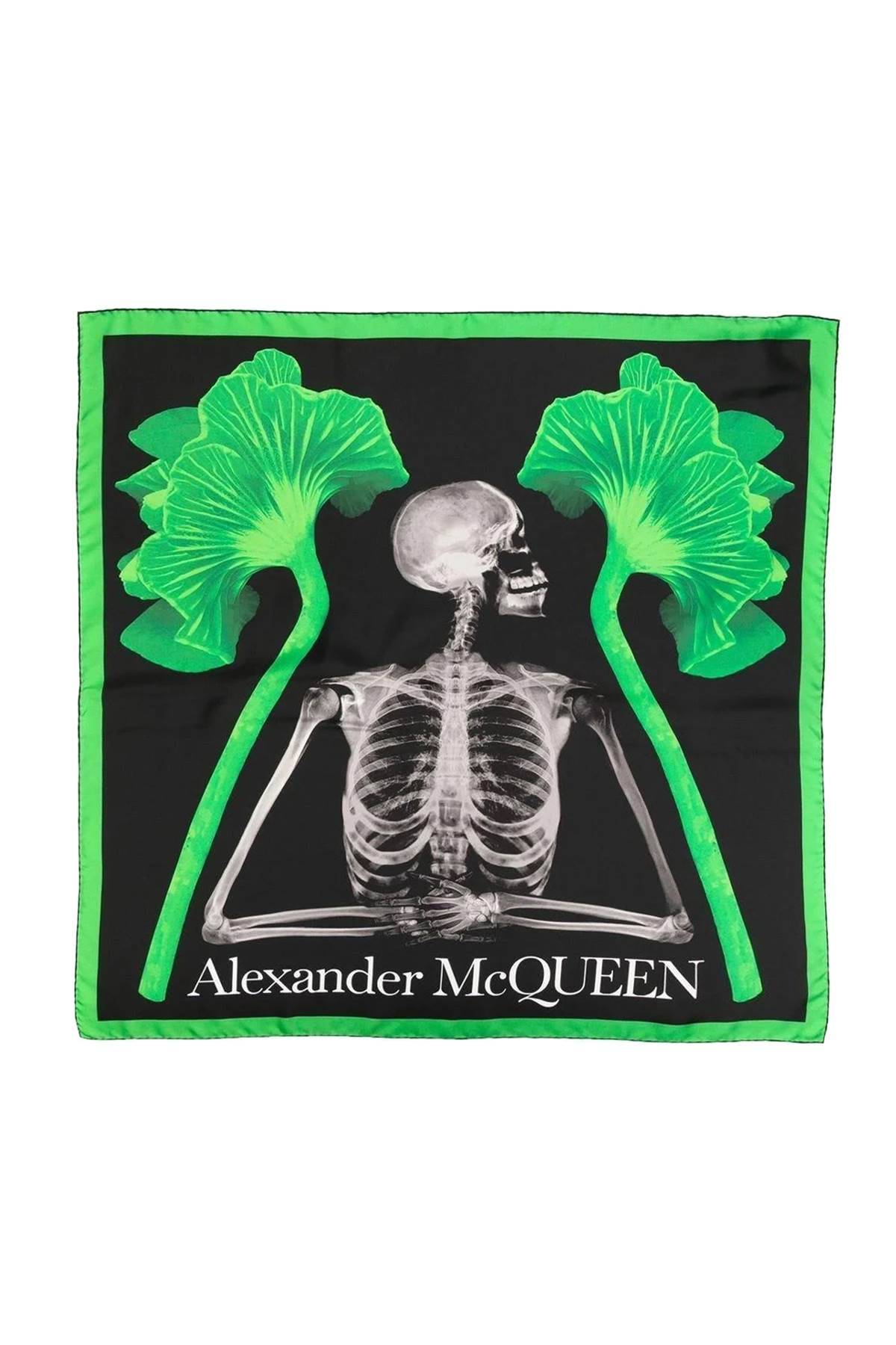 Alexander Mcqueen 'mushroom Skeleton' Headscarf In Green,black