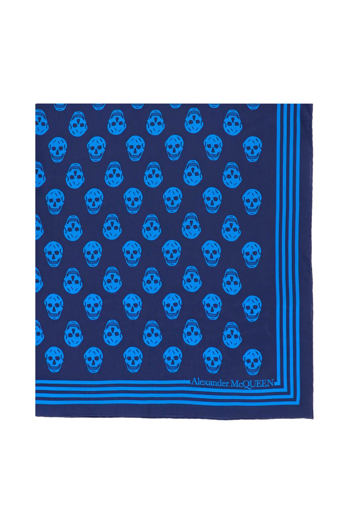 Alexander Mcqueen Skull Print Silk Scarf In Blue