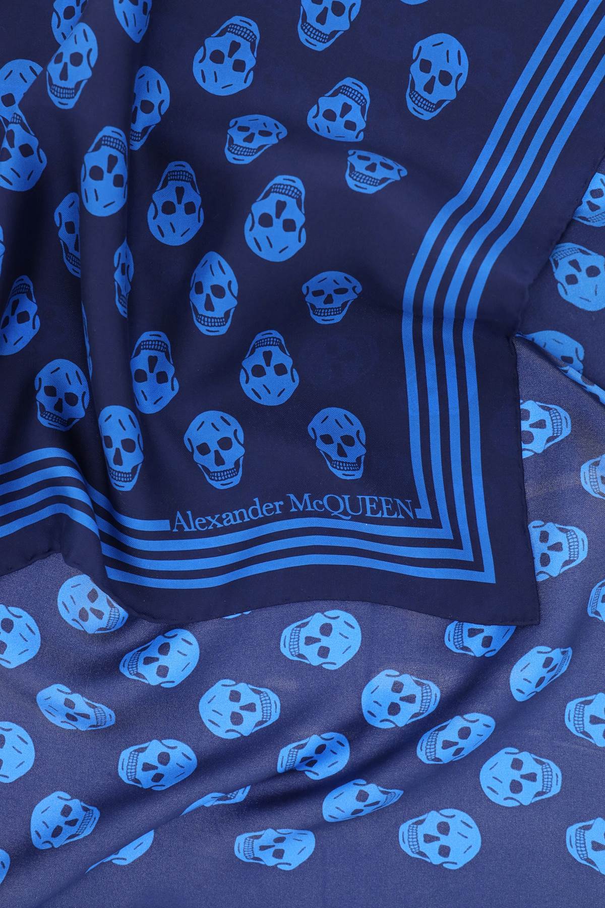 Shop Alexander Mcqueen Skull Print Silk Scarf In Blue