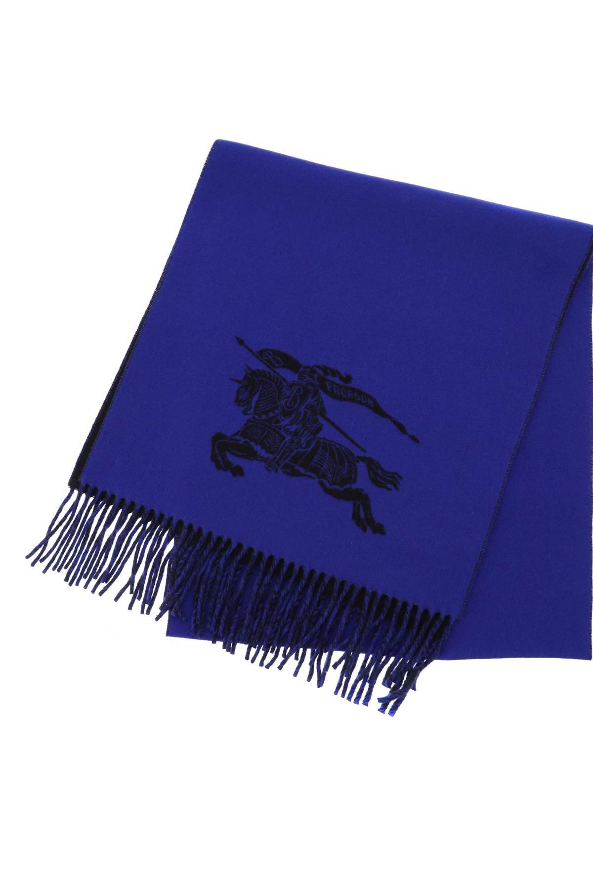 Shop Burberry Reversible Cashmere Scarf With Ekd In Blue,black