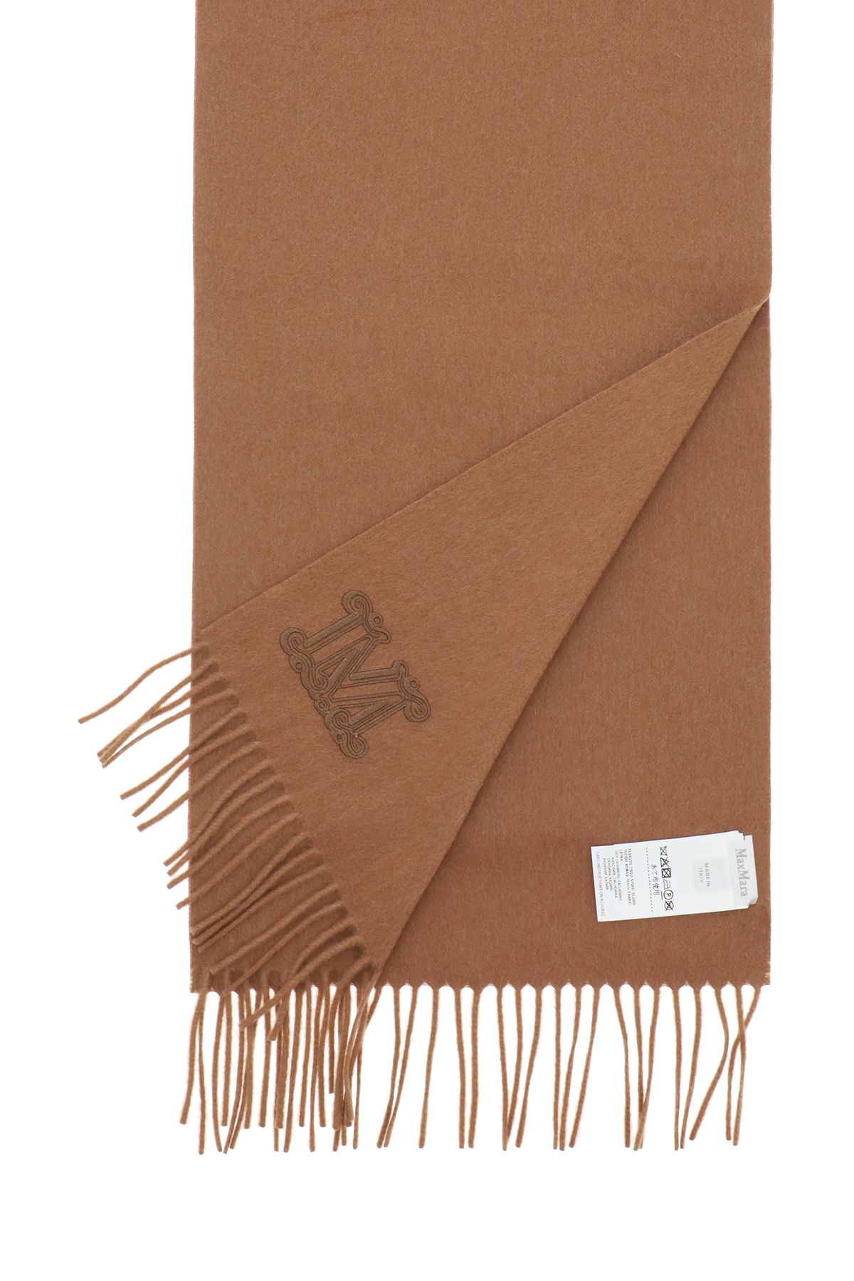 Shop Max Mara Cashmere Scarf With Monogram In Beige