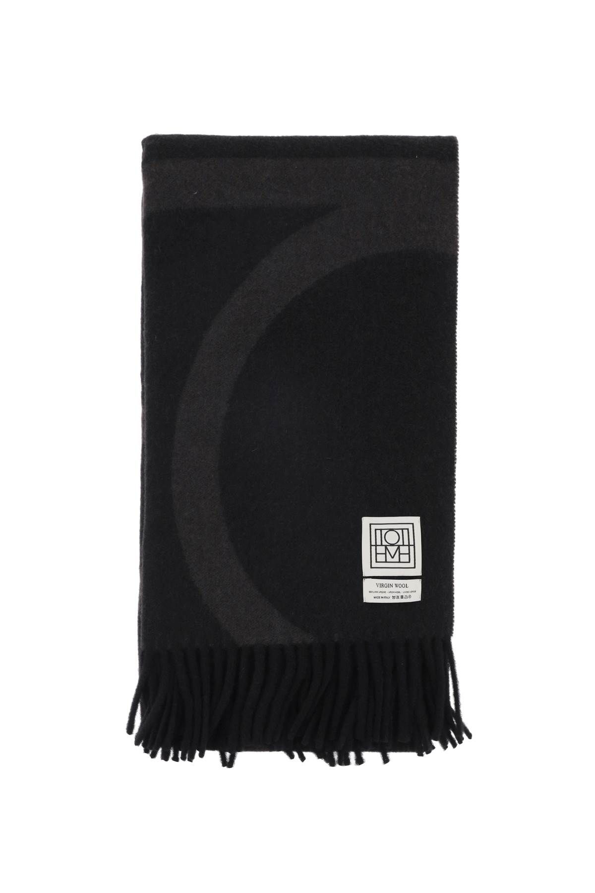 Shop Totême Wool Jacquard Monogram Scarf In Grey