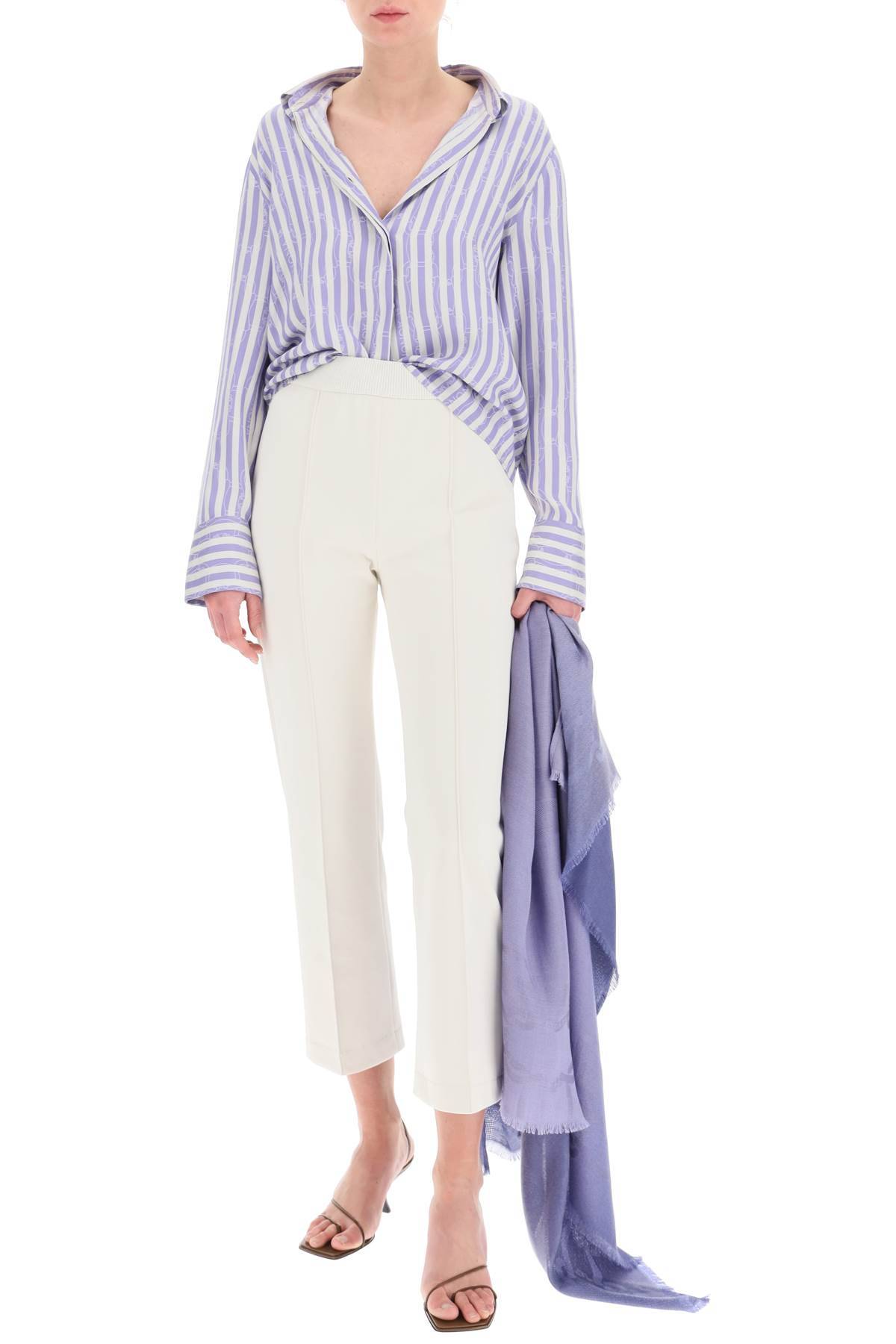 Shop Agnona Striped Shirt With Ribbon Motif In White,purple