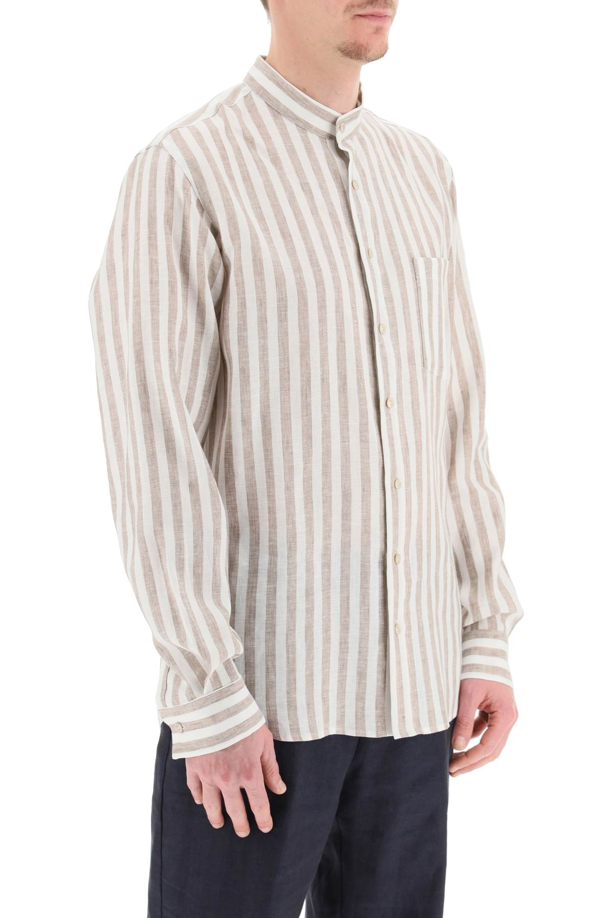 Shop Agnona Striped Linen Shirt In White,brown