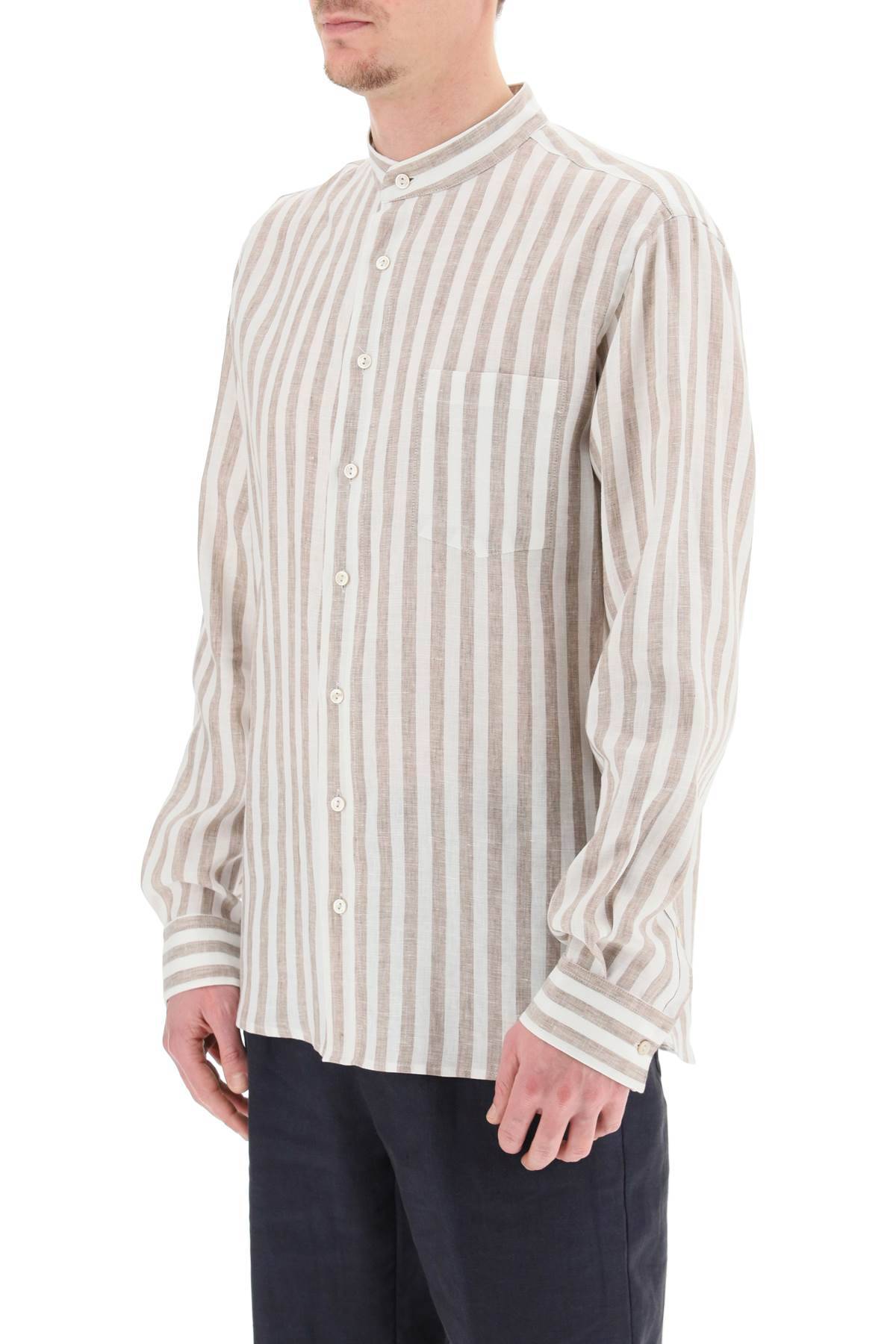 Shop Agnona Striped Linen Shirt In White,brown