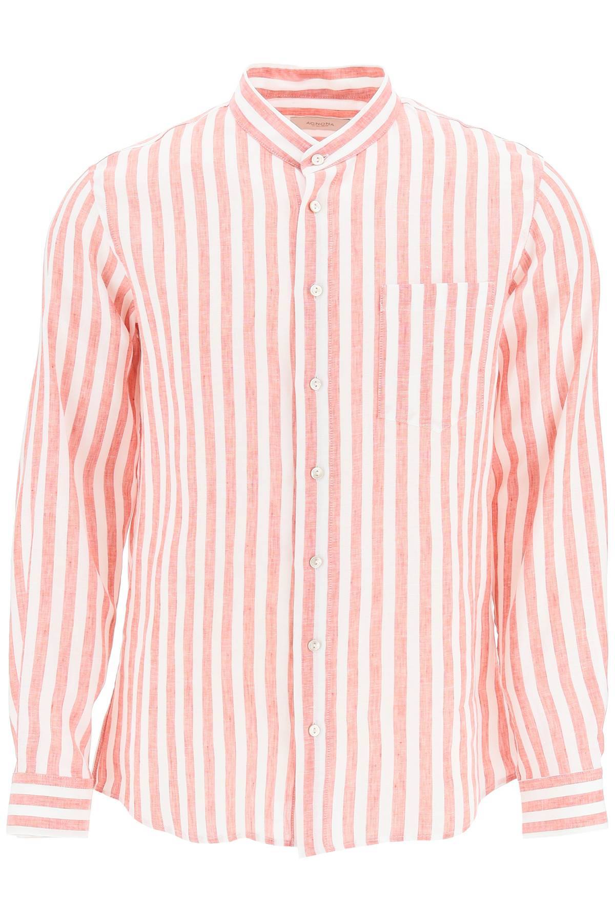 Shop Agnona Striped Linen Shirt In White,red