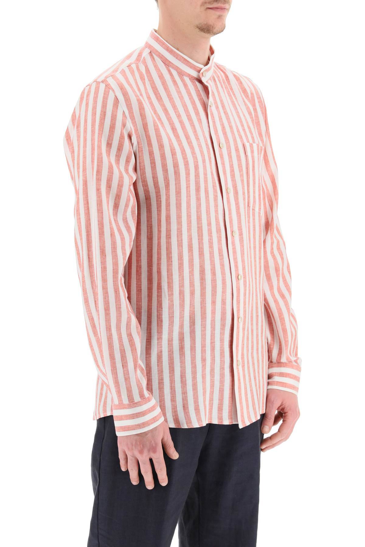 Shop Agnona Striped Linen Shirt In White,red