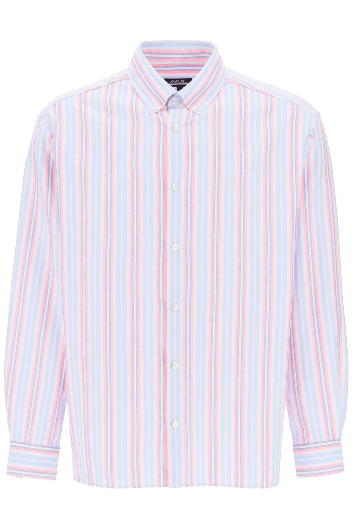 Shop Apc Mathias Striped Oxford Shirt In White,light Blue,pink,fluo