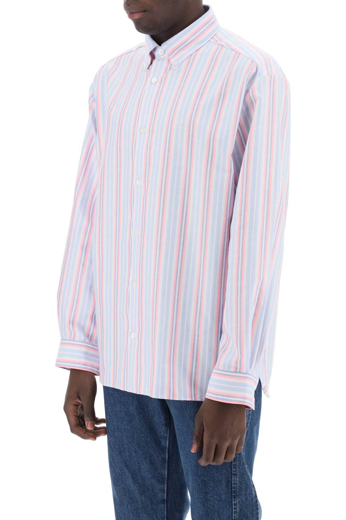 Shop Apc Mathias Striped Oxford Shirt In White,light Blue,pink,fluo