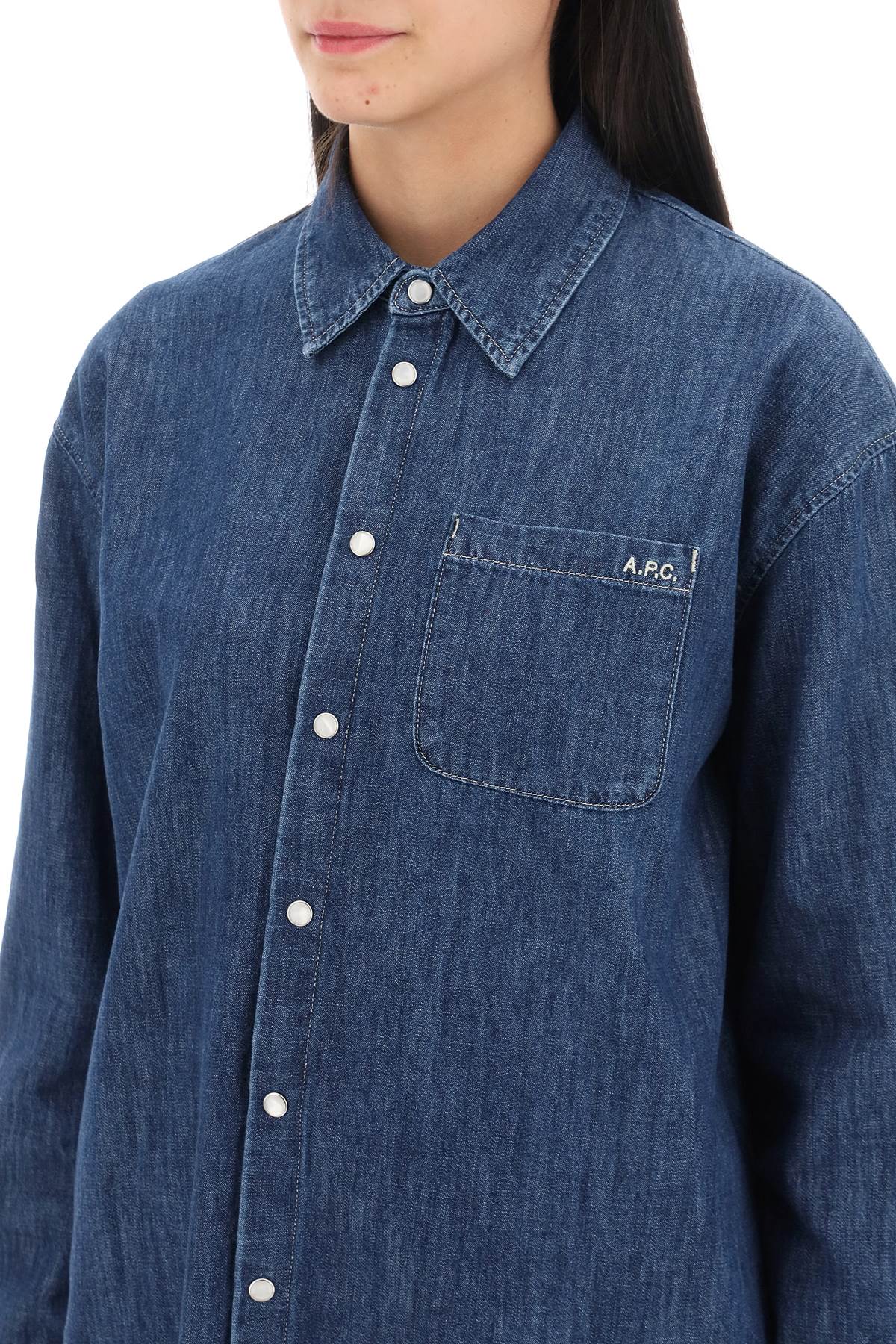 Shop Apc Denim Brodee Boyfriend Shirt In Blue