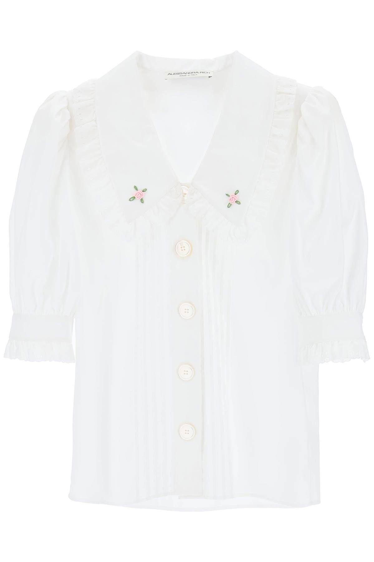 ALESSANDRA RICH SHORT-SLEEVED SHIRT WITH EMBROIDERED COLLAR