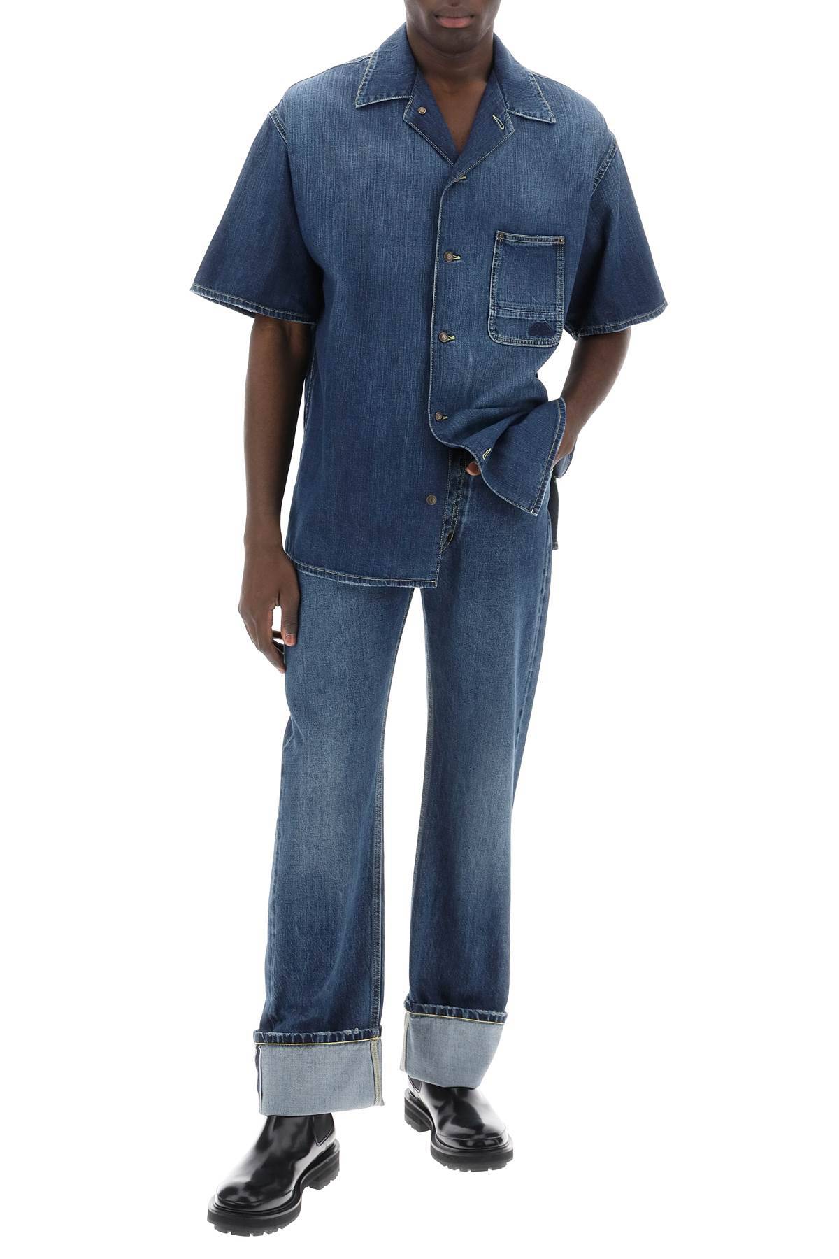 Shop Alexander Mcqueen Organic Denim Short Sleeve Shirt In Blue