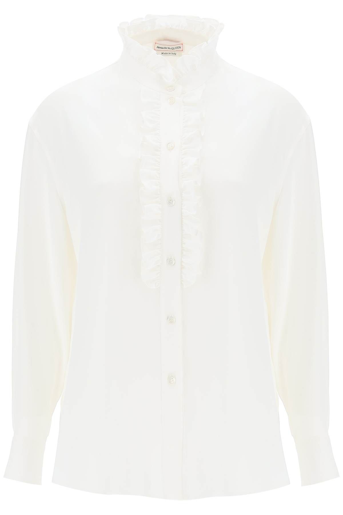 Shop Alexander Mcqueen Silk Satin Shirt With Ruffles In White