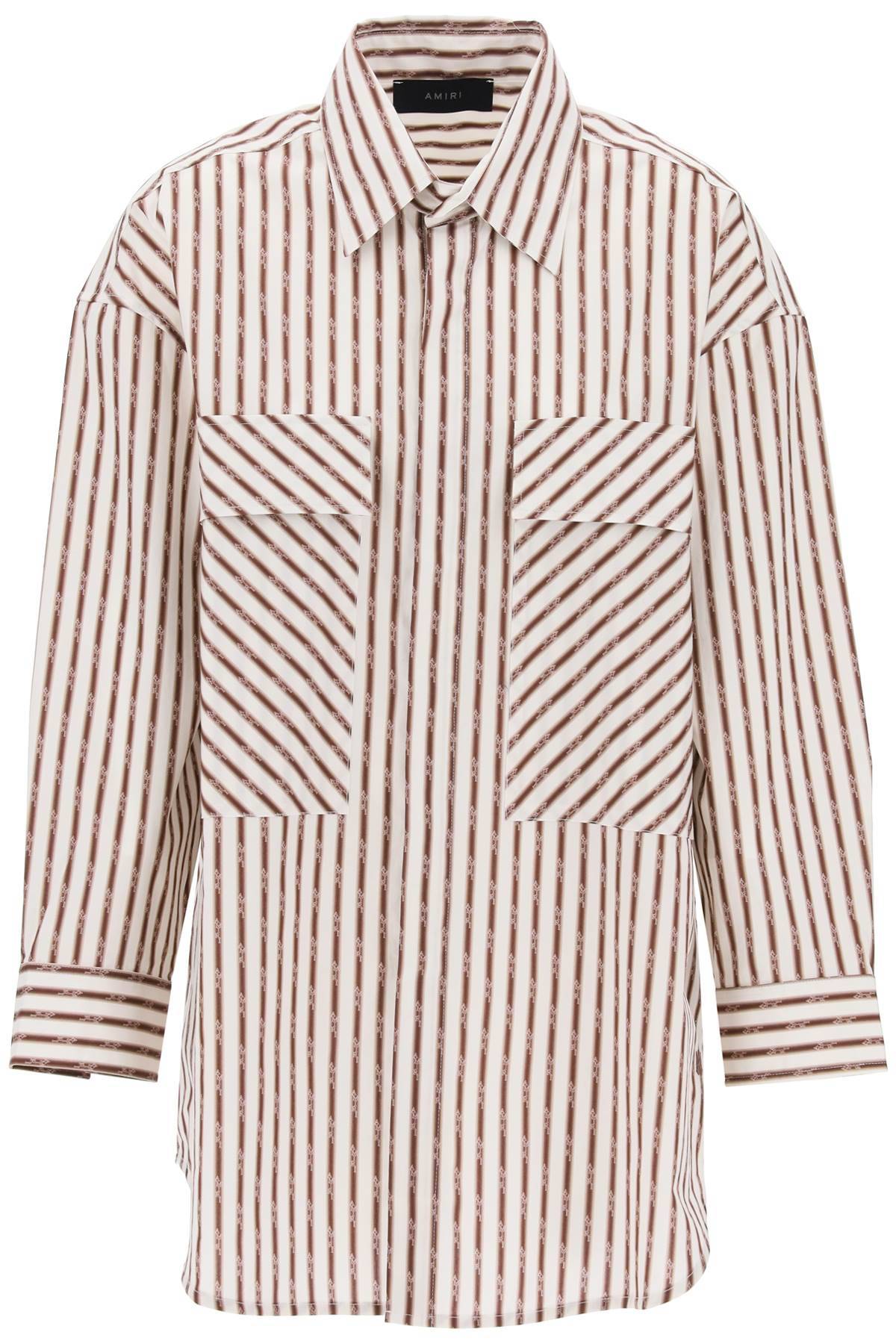 Shop Amiri Striped Maxi Shirt In White,brown