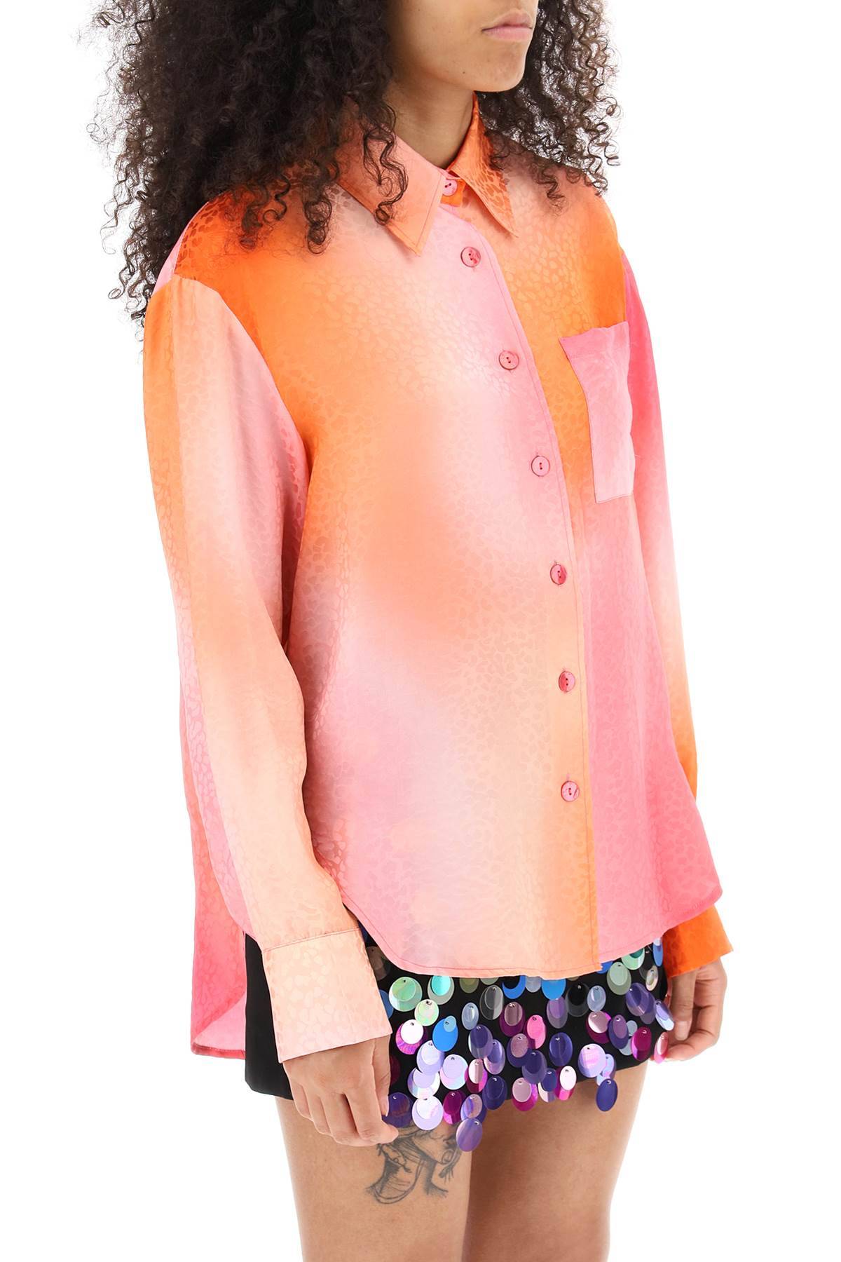 Shop Art Dealer Charlie Shirt In Jacquard Silk In Orange,pink