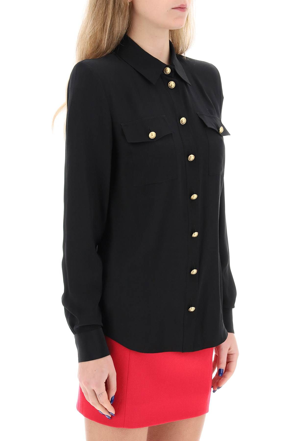 Shop Balmain Silk Shirt With Padded Shoulders In Black