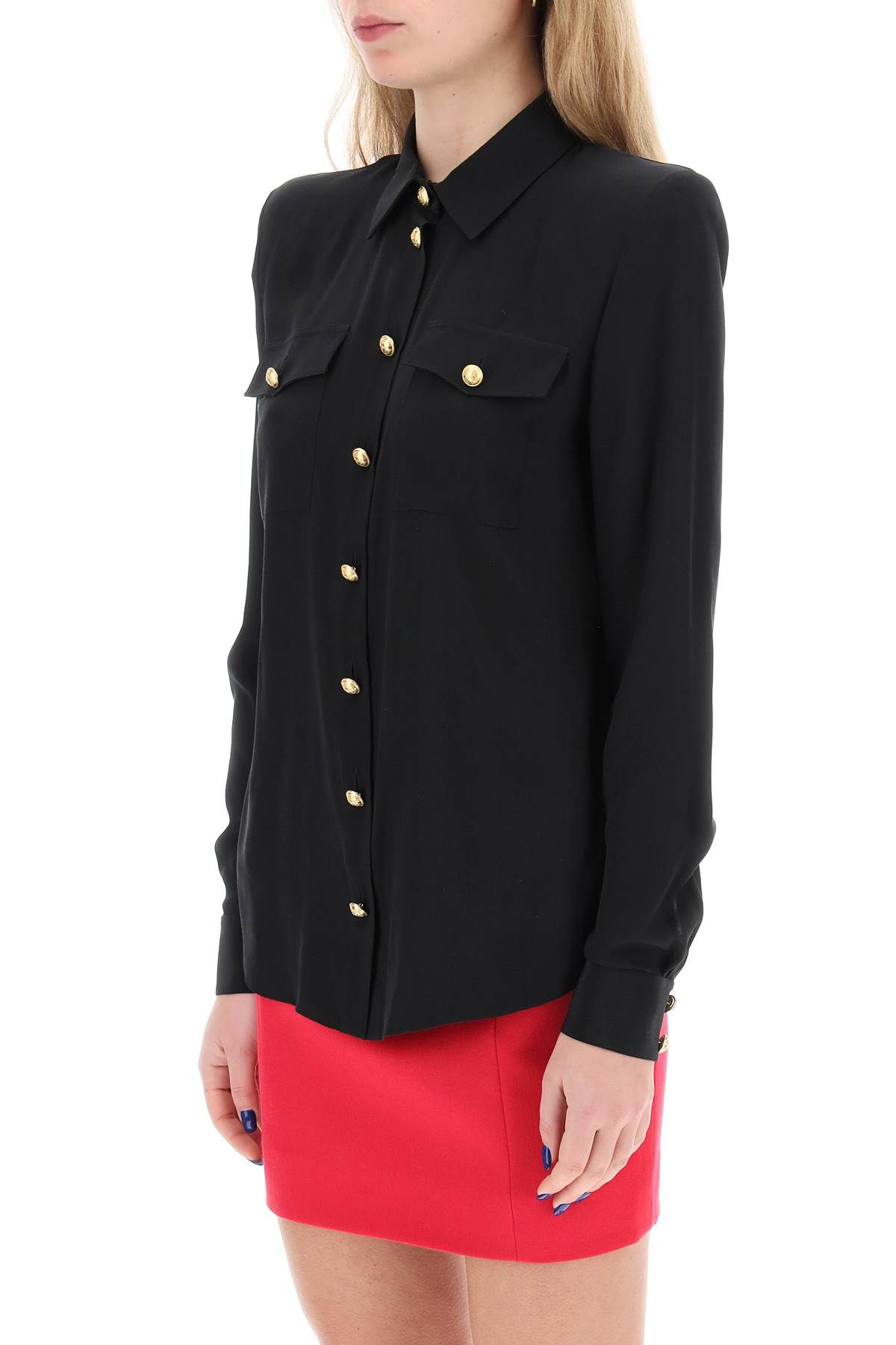 Shop Balmain Silk Shirt With Padded Shoulders In Black