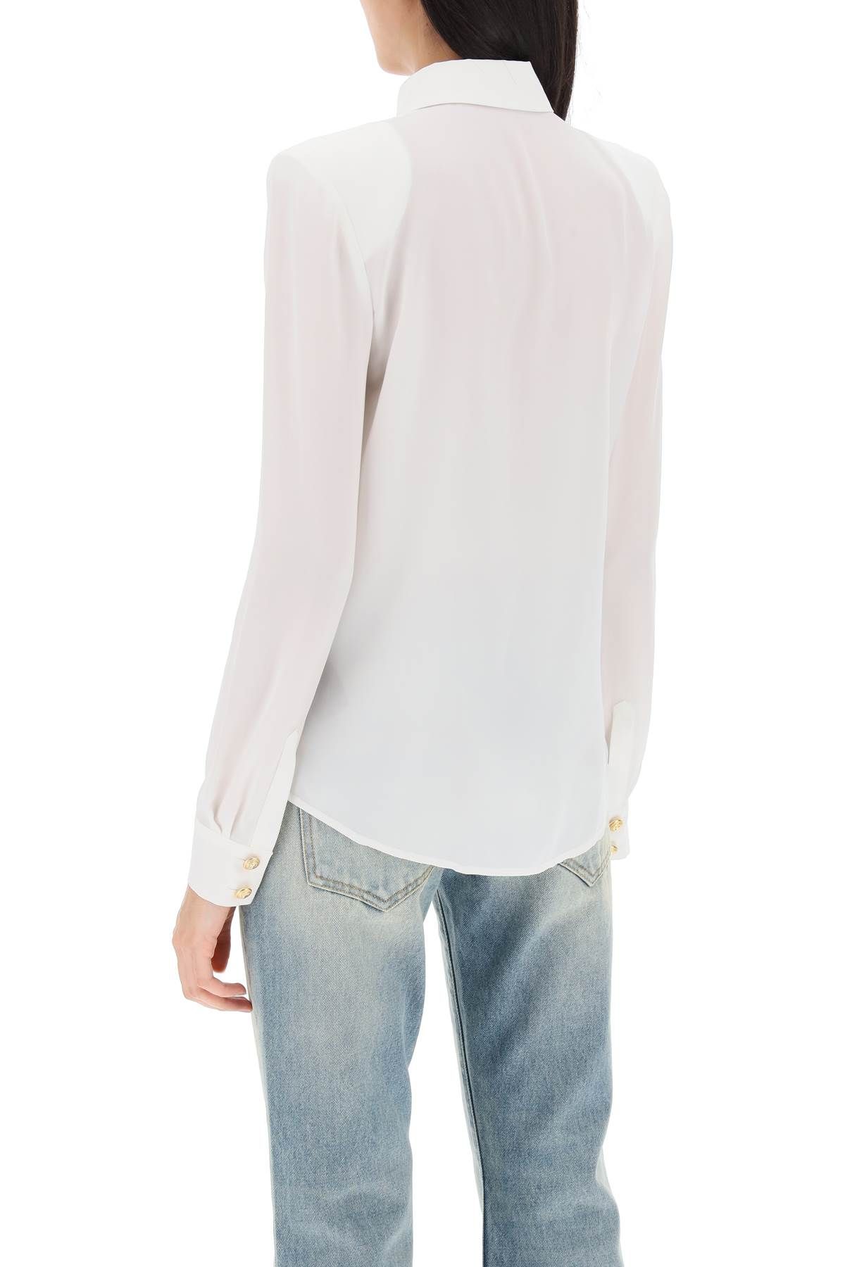 Shop Balmain Silk Shirt With Padded Shoulders In White