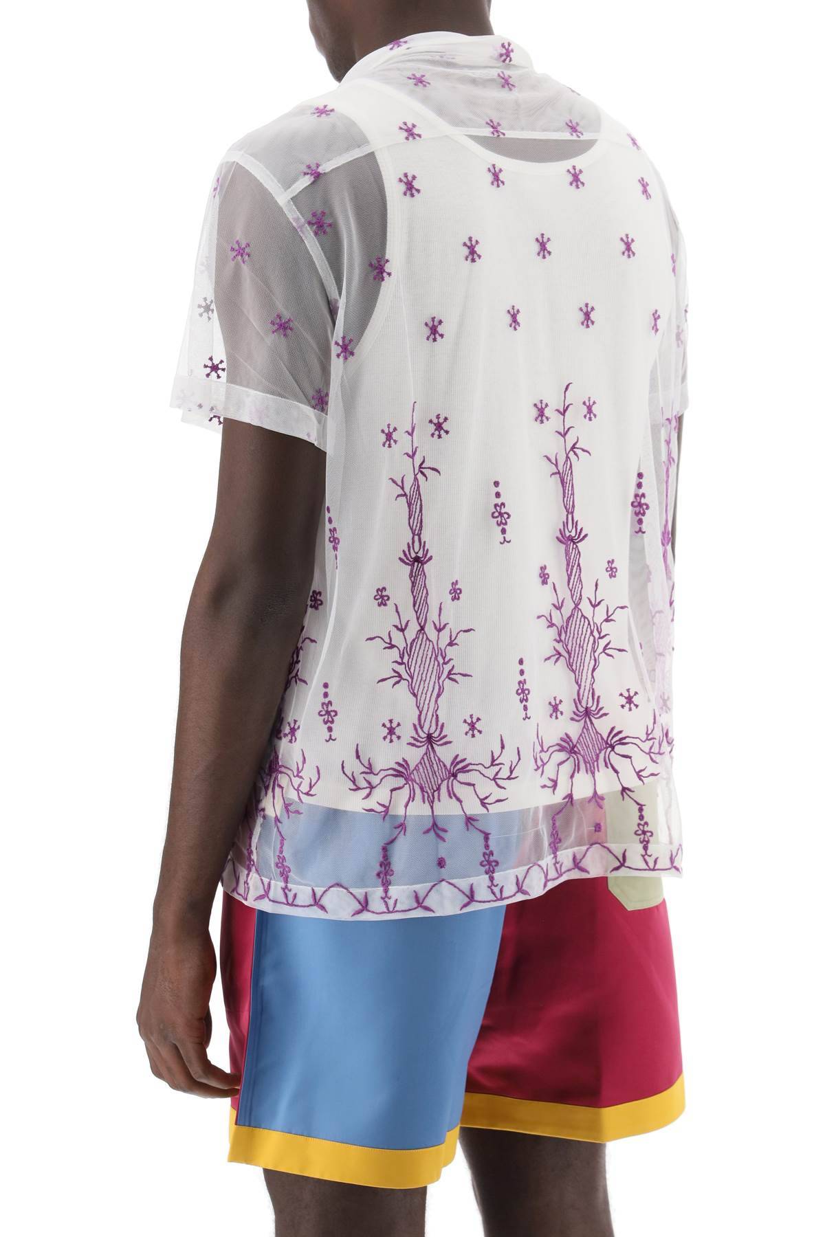 Shop Bode Lavandula Bowling Shirt In Embroidered Tulle In White,purple
