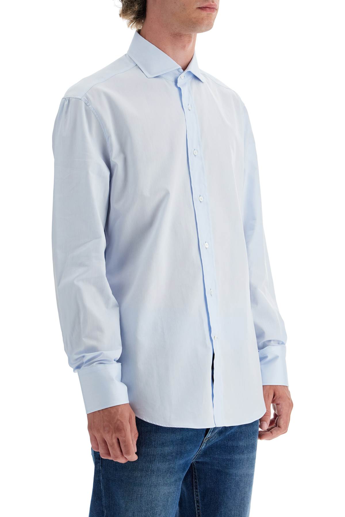 Shop Brunello Cucinelli Spread Collar Slim Fit Shirt In Light Blue