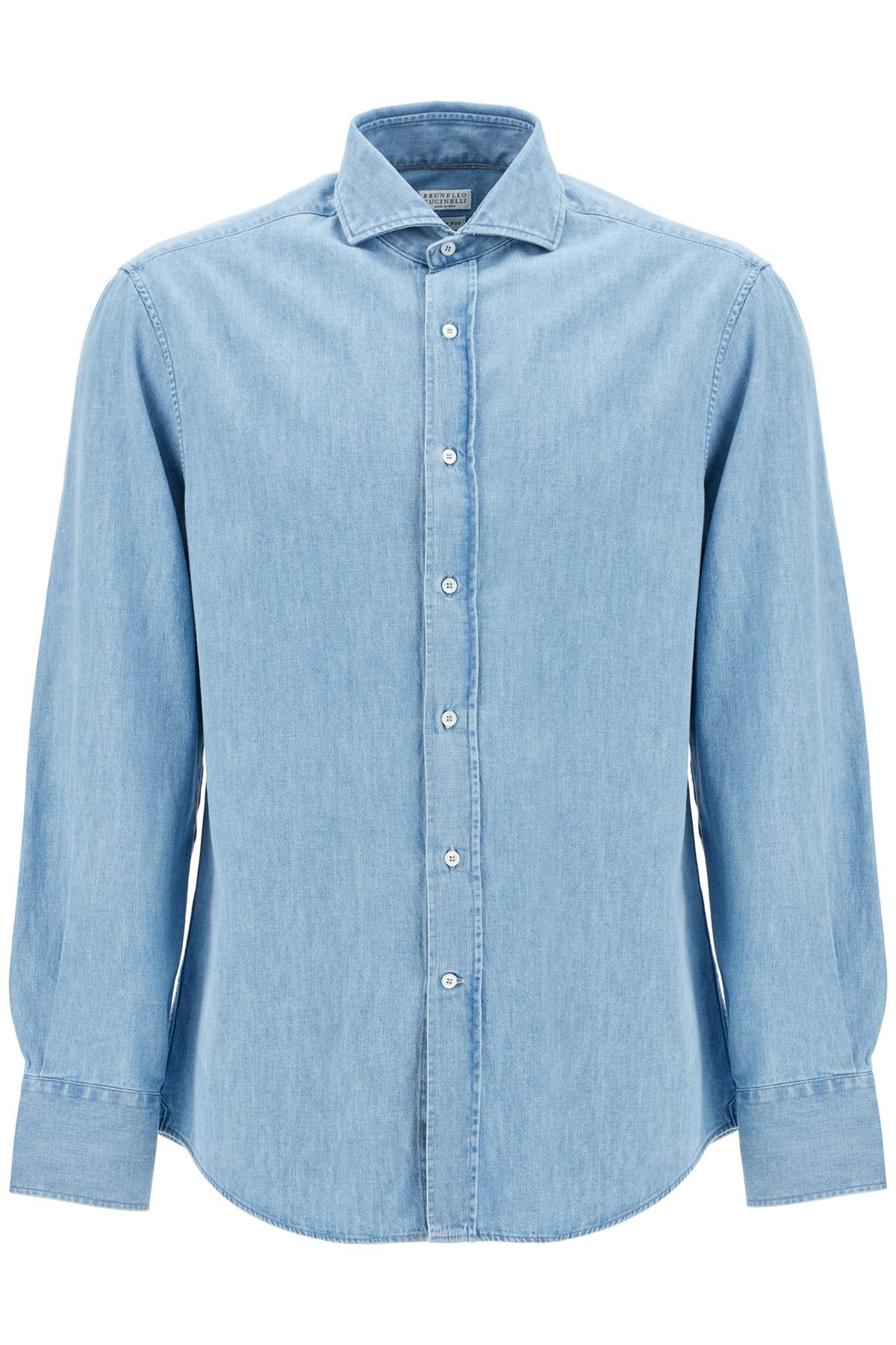 Shop Brunello Cucinelli Lightweight Slim Fit Denim Shirt In Blue