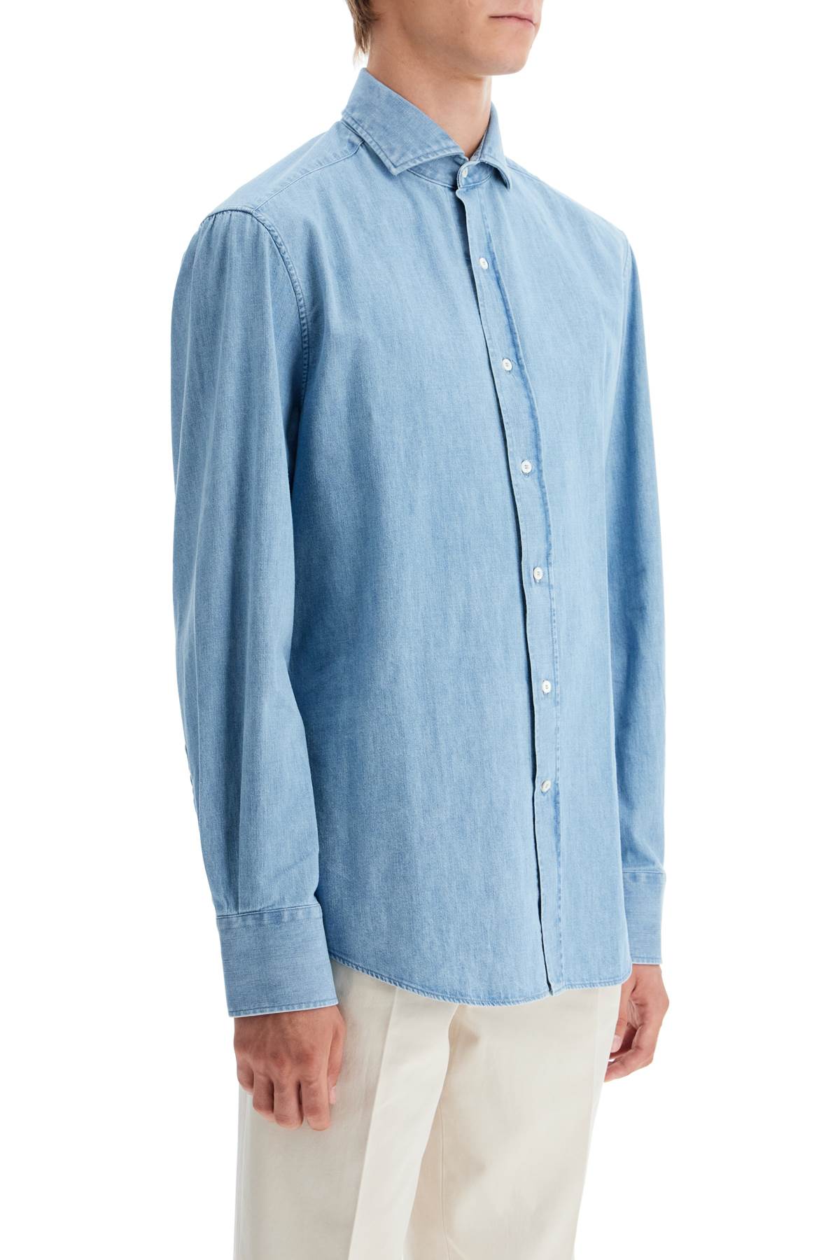 Shop Brunello Cucinelli Lightweight Slim Fit Denim Shirt In Blue