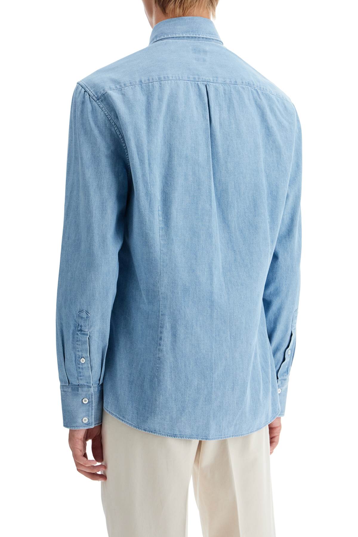 Shop Brunello Cucinelli Lightweight Slim Fit Denim Shirt In Blue