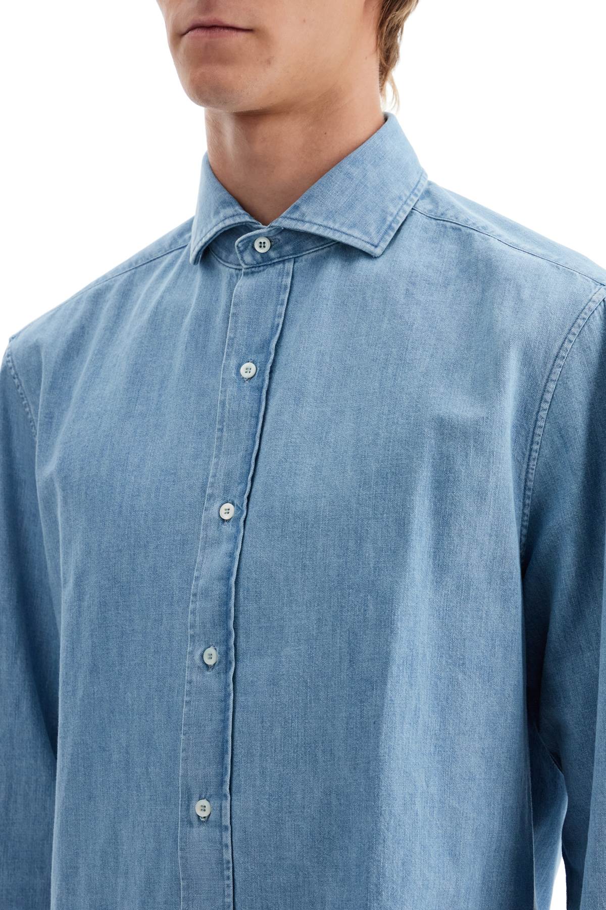 Shop Brunello Cucinelli Lightweight Slim Fit Denim Shirt In Blue