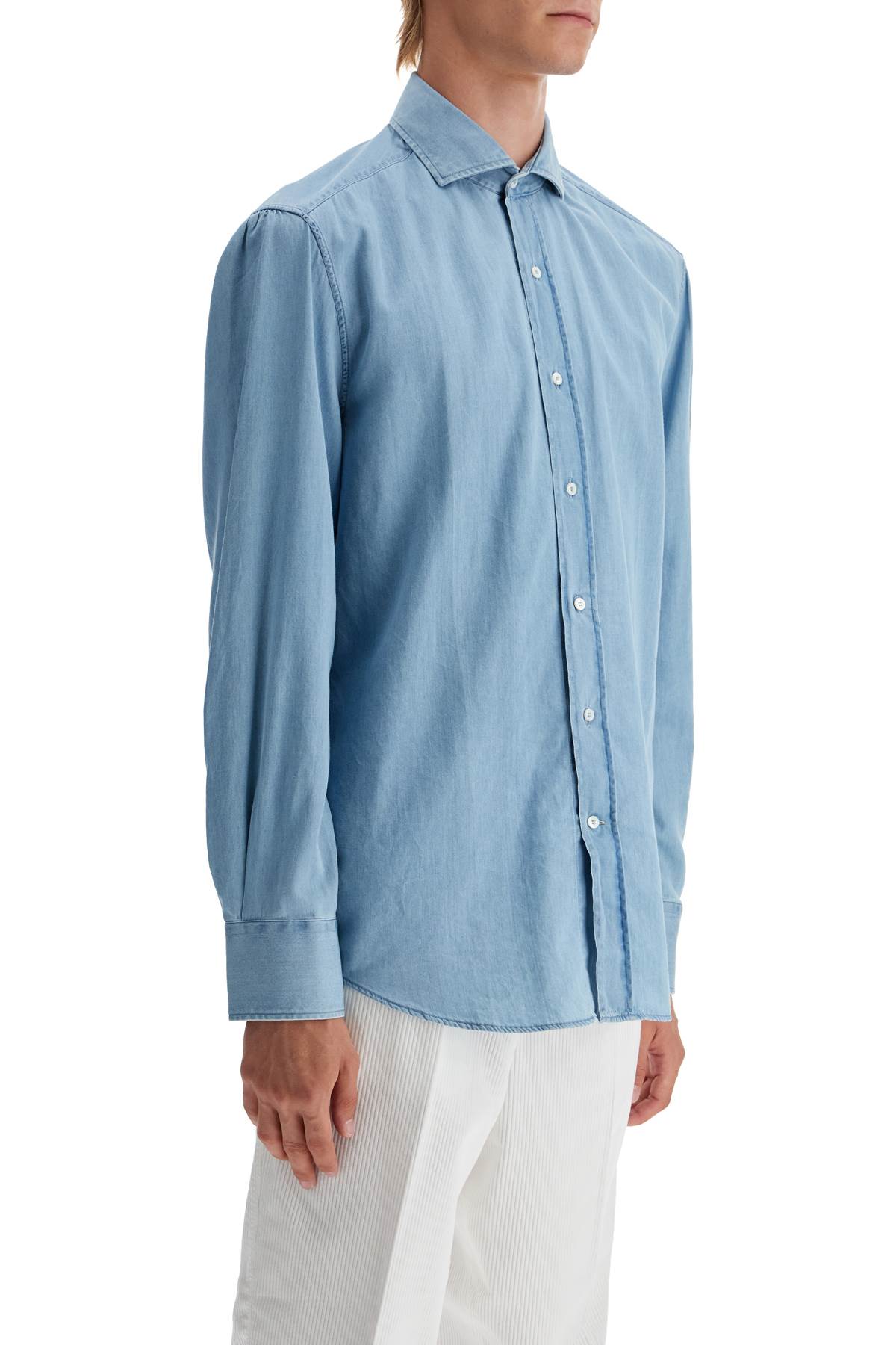 Shop Brunello Cucinelli Chambray Shirt In Light Blue