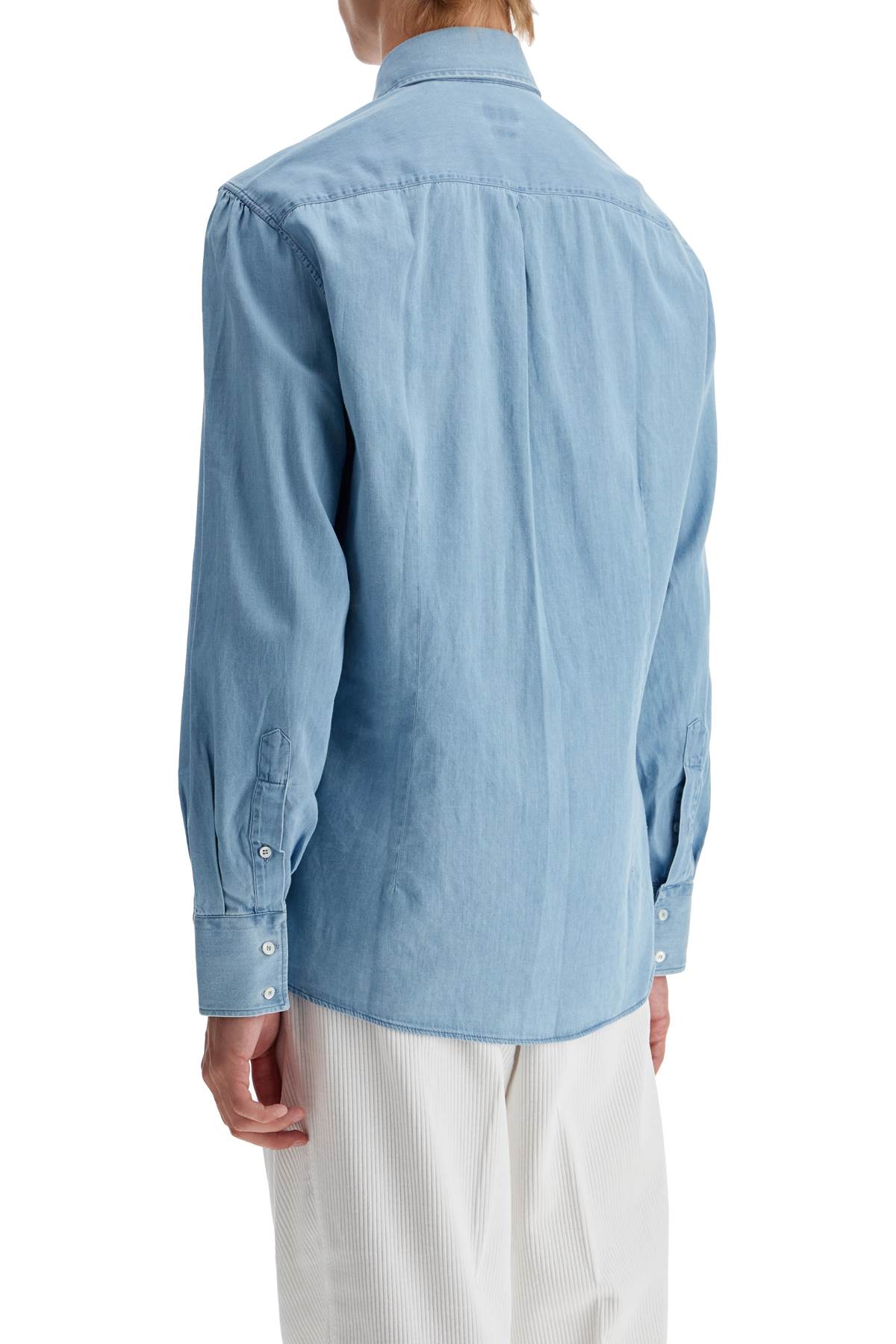 Shop Brunello Cucinelli Chambray Shirt In Light Blue