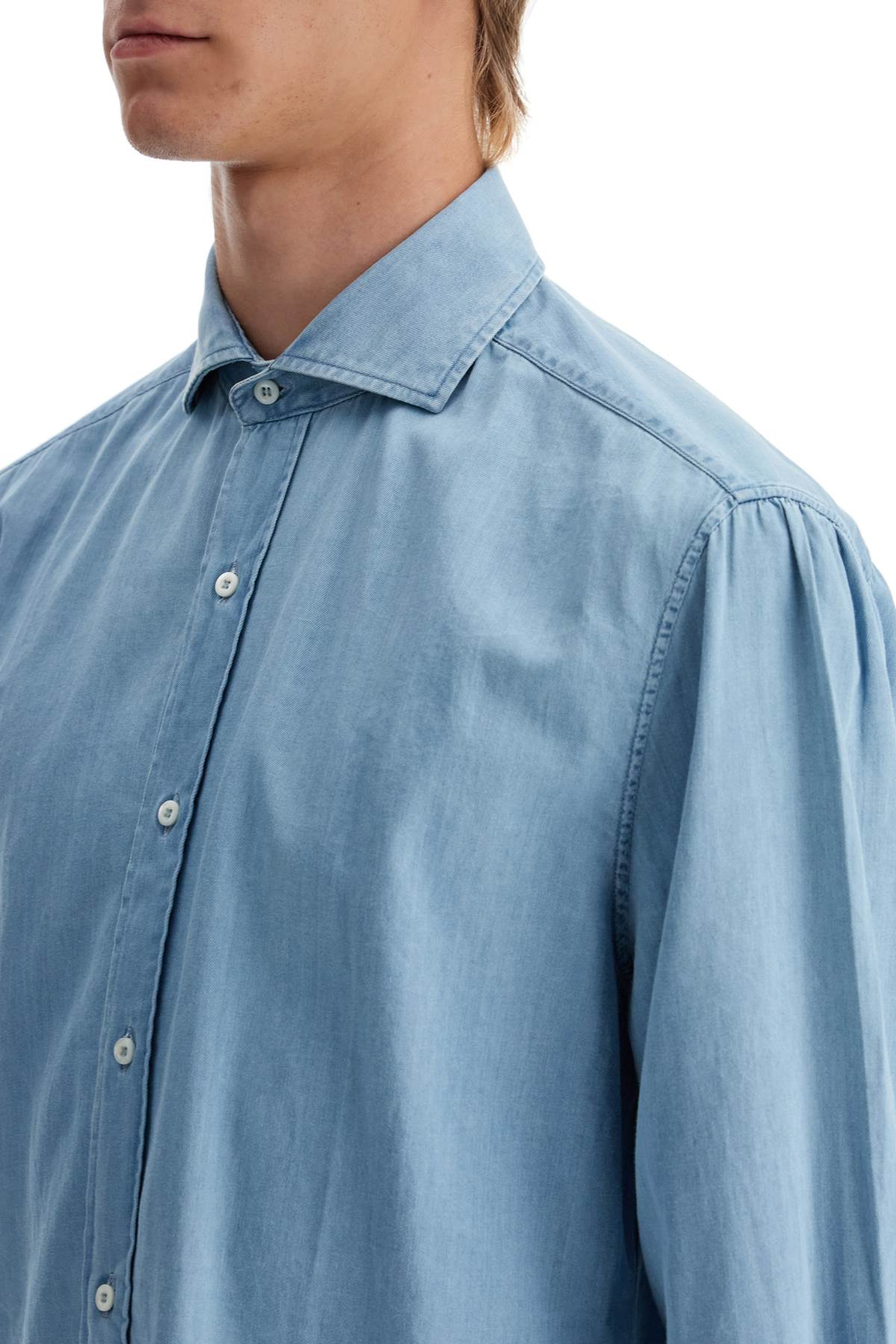 Shop Brunello Cucinelli Chambray Shirt In Light Blue