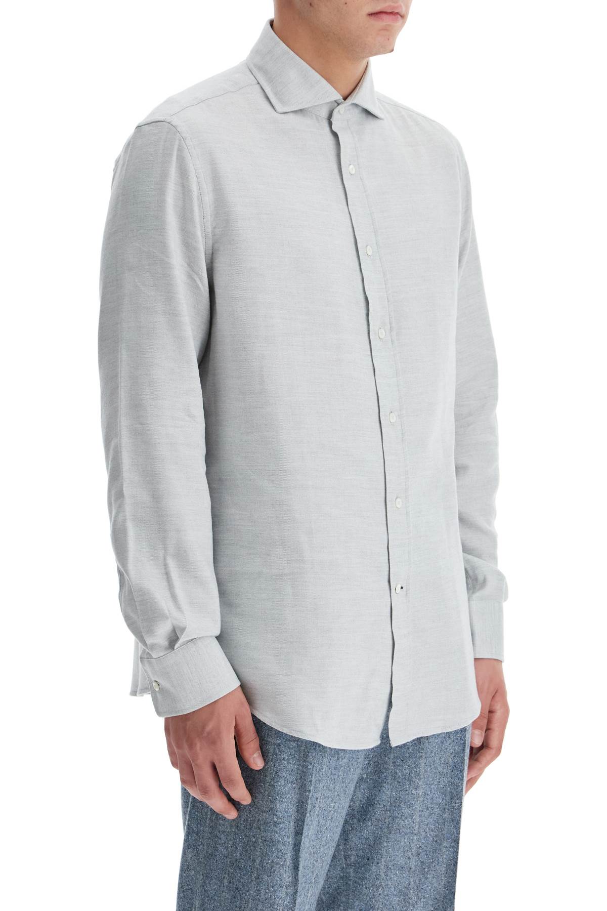 Shop Brunello Cucinelli Easy Fit Cotton-lyocell Shirt In Grey