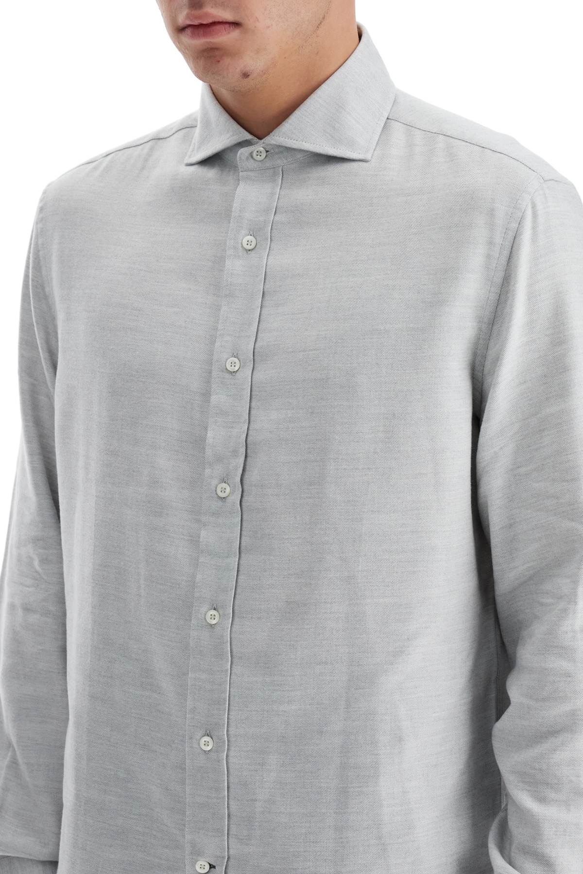 Shop Brunello Cucinelli Easy Fit Cotton-lyocell Shirt In Grey