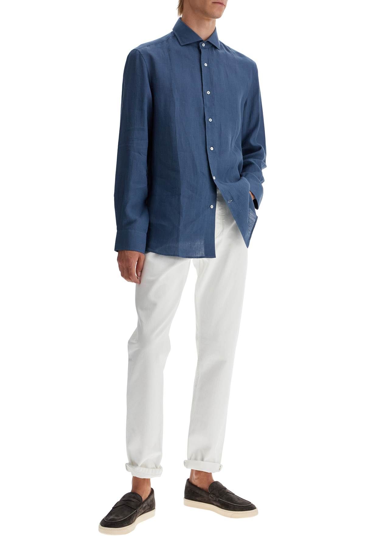 Shop Brunello Cucinelli Easy Fit Hemp Shirt For A Comfortable In Blue