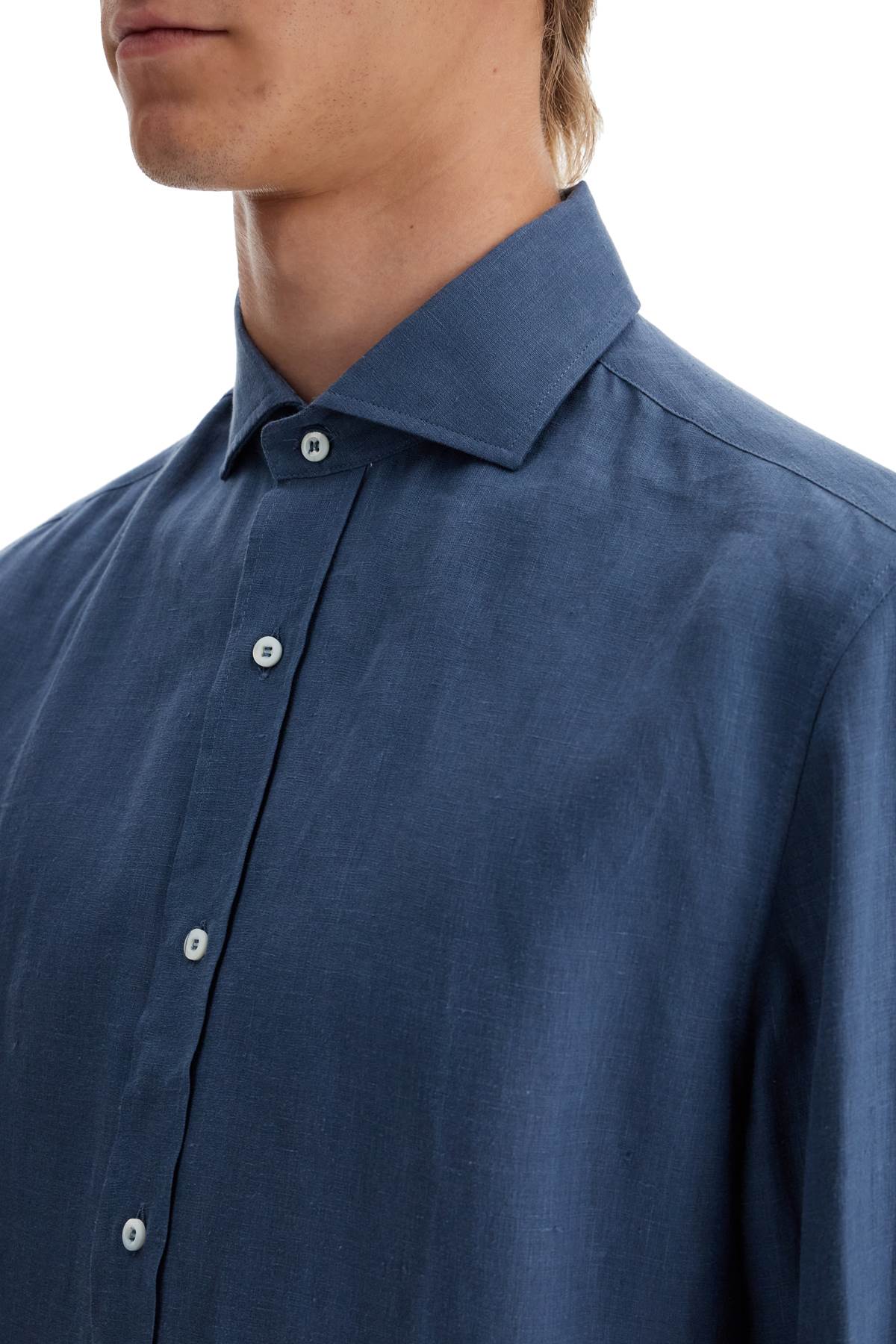 Shop Brunello Cucinelli Easy Fit Hemp Shirt For A Comfortable In Blue