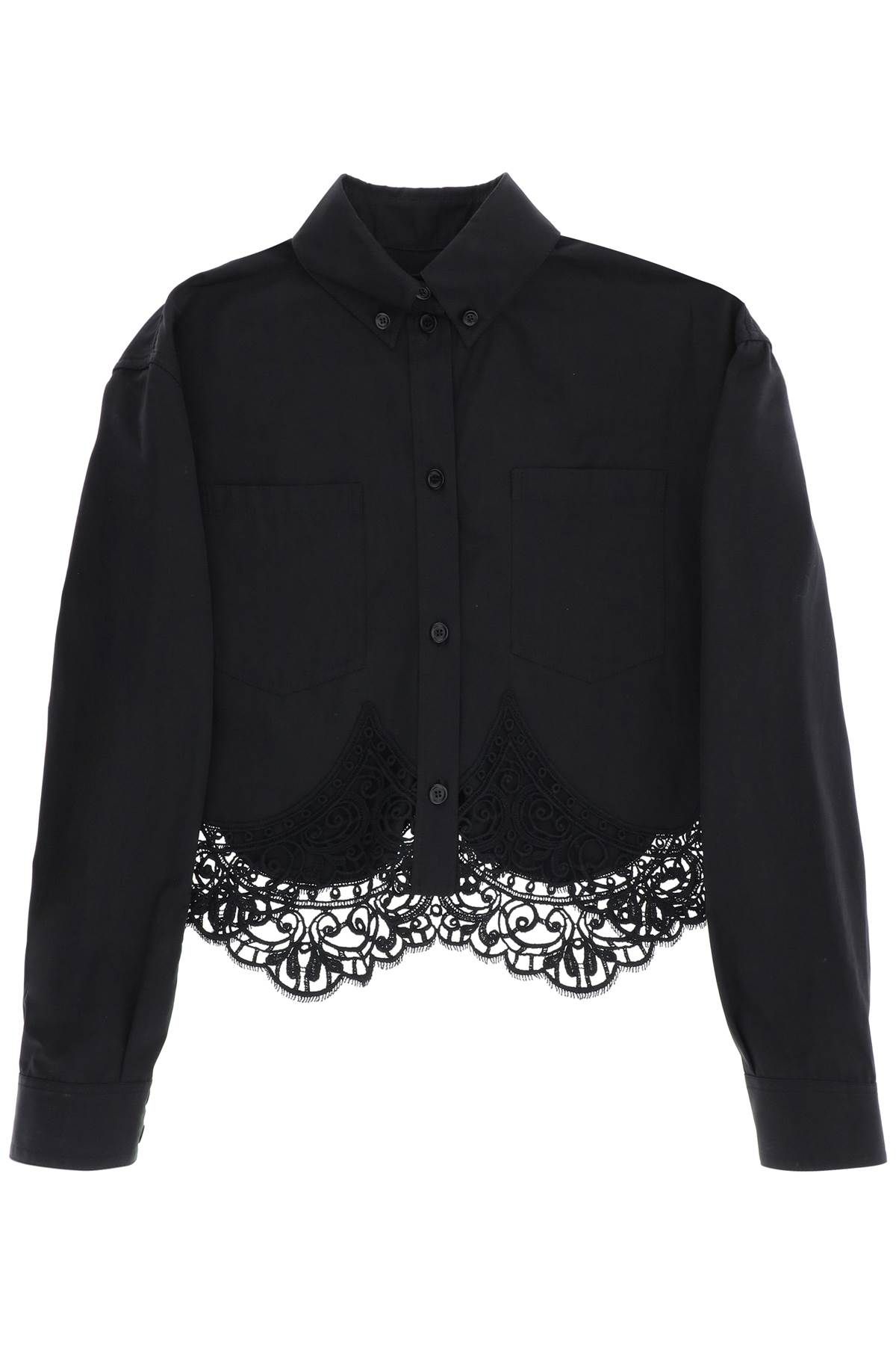 Shop Burberry Cropped Shirt With Macrame Lace Insert In Black