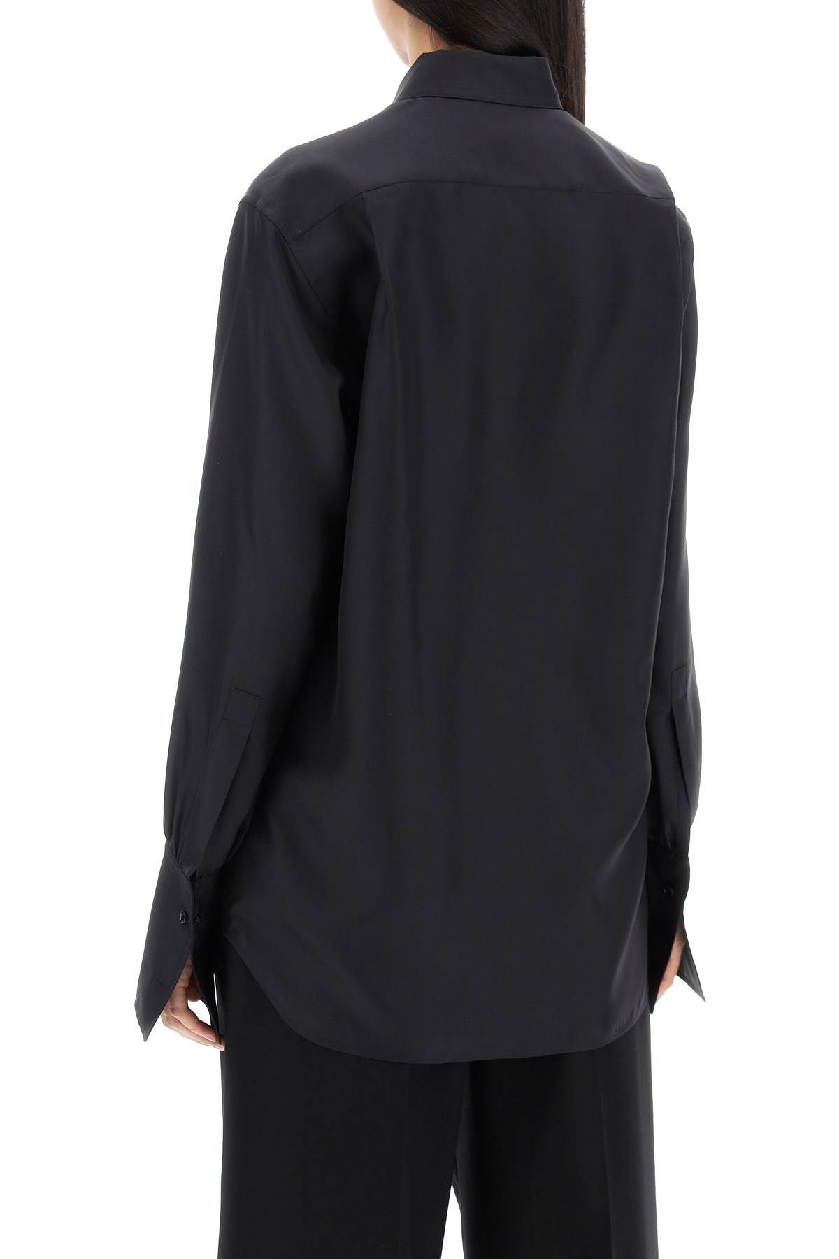 Shop Burberry Long-sleeved Silk Shirt In Black