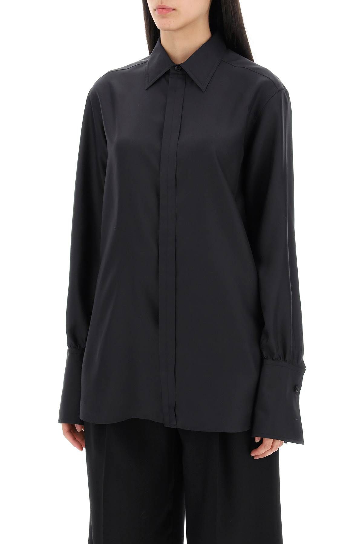 Shop Burberry Long-sleeved Silk Shirt In Black