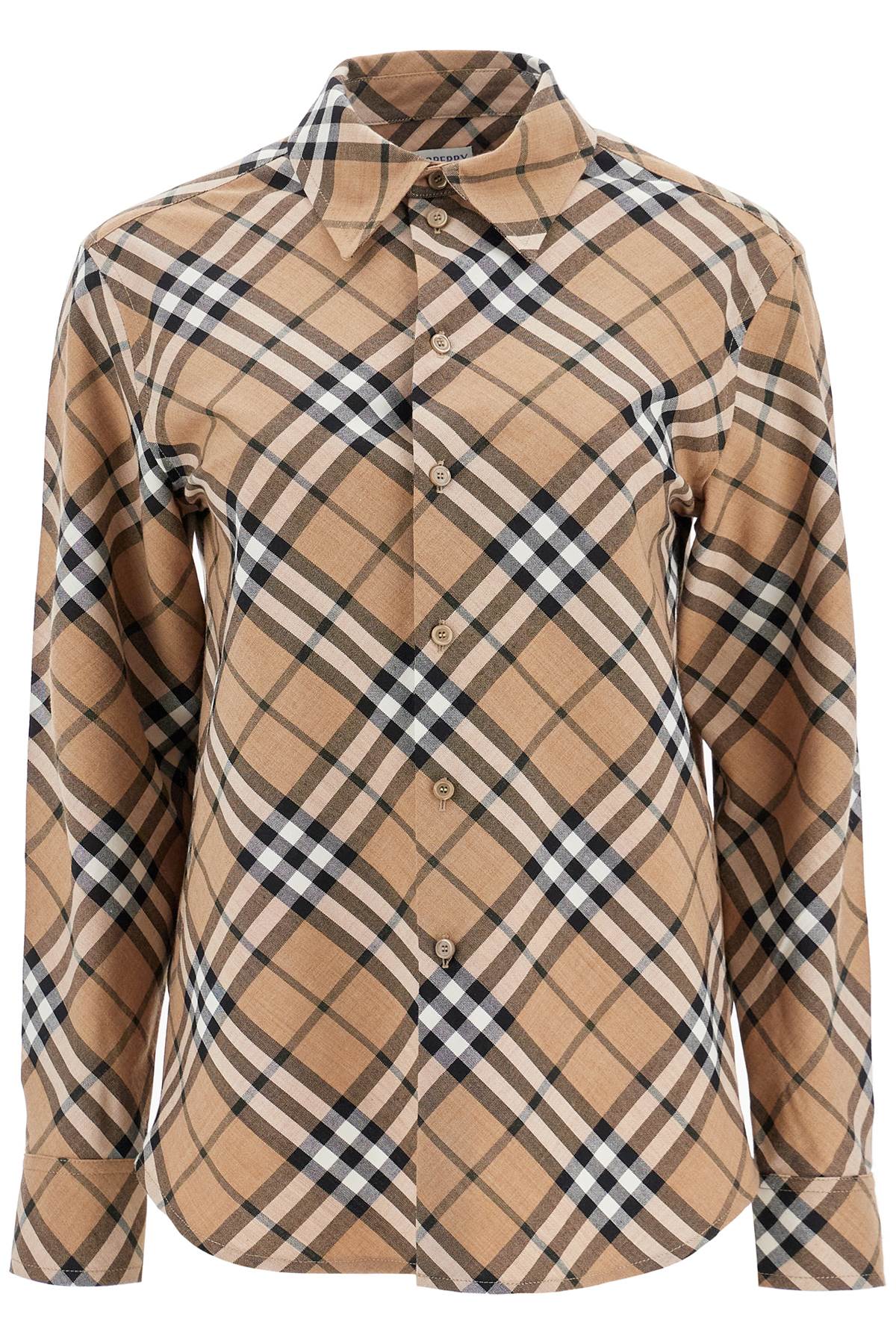 Shop Burberry Ered Wool Blend Shirt In Beige