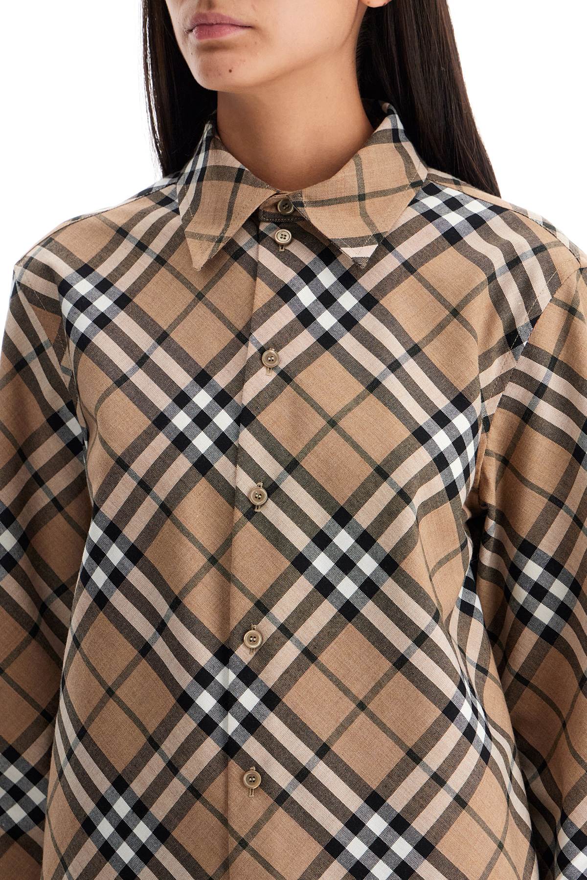 Shop Burberry Ered Wool Blend Shirt In Beige