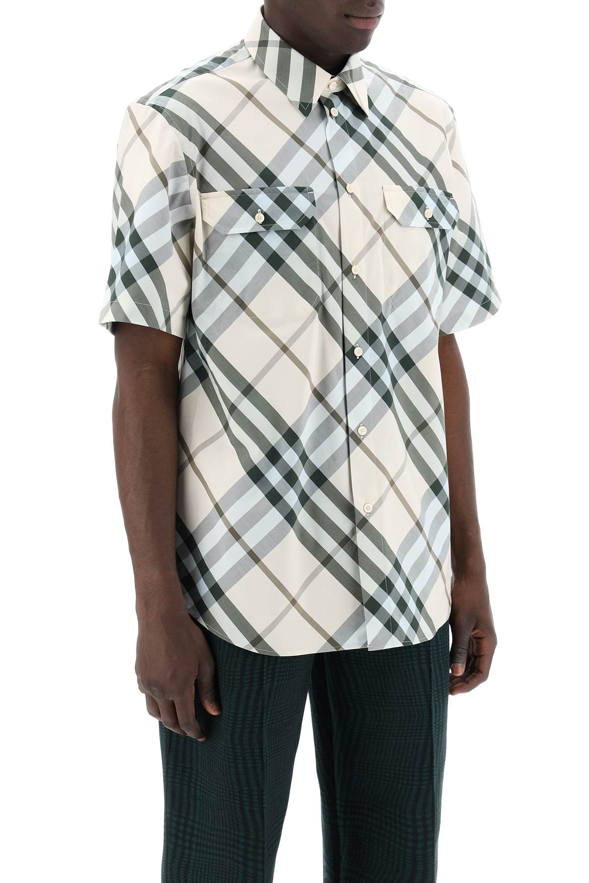Shop Burberry Short-sleeved Checkered Shirt In Neutro